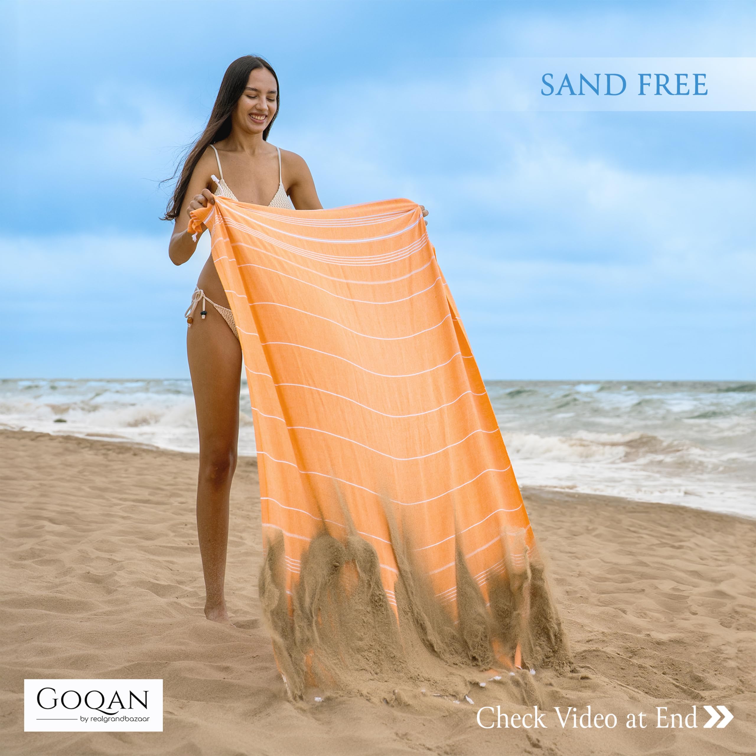 GOQAN Oversized Turkish Beach Towel - 39"x71" Thin 100% Cotton, Quick-Dry & Sand-Free (Pink)