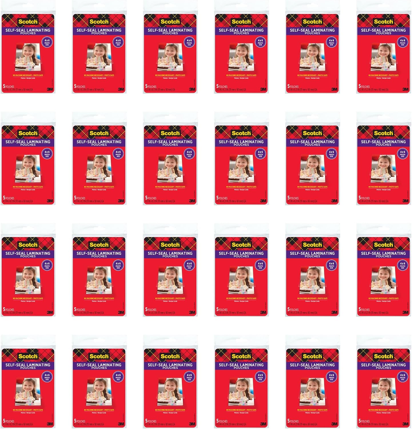 Scotch Self-Sealing Laminating Pouches, 4 x 6 in, 24 Packs of 5 (120 Total)