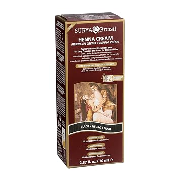 Surya Brasil - Henna Cream for Gray Coverage, Semi Permanent Natural Henna Deep Conditioning Hair Color Treatment, Black, 2.37 oz / 70 ml