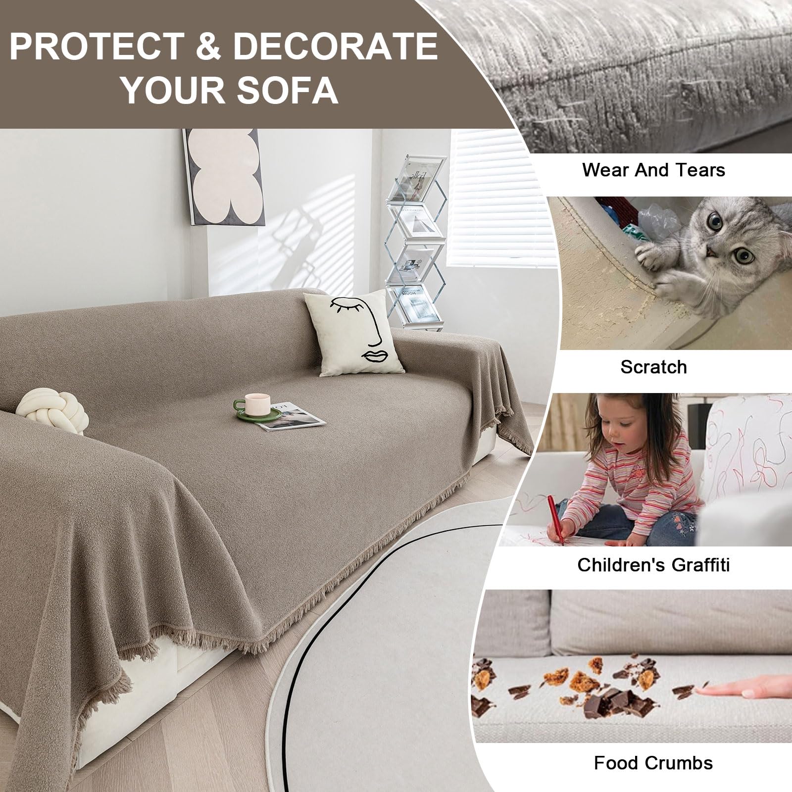 LiveGo Chenille Sofa Cover for 3 Seater, Soft Non-Slip Slipcover with Tassel - Image 4