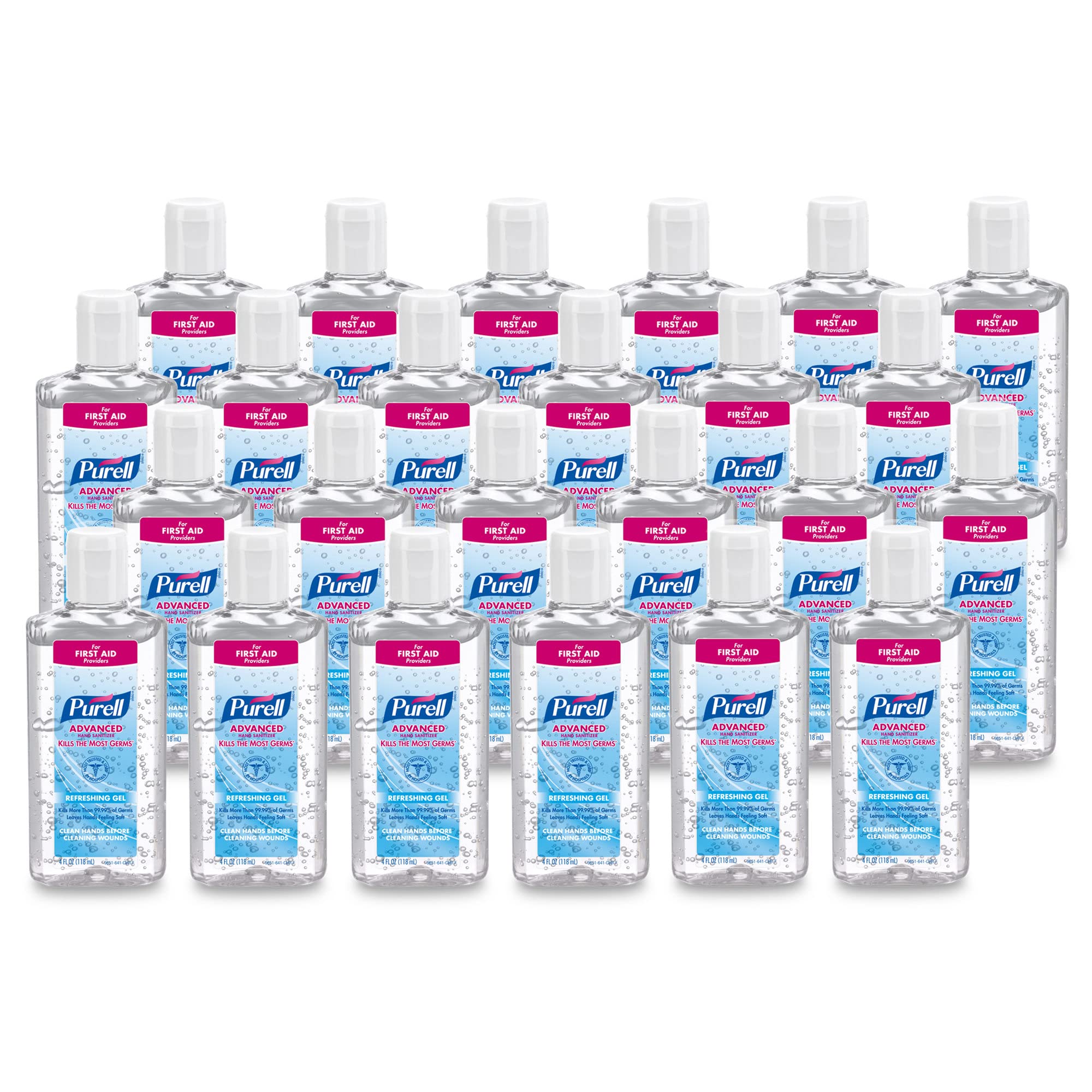 Advanced Hand Sanitizer Refreshing Gel for First Aid Providers, 4 fl oz Flip-Cap Bottle (Pack of 24) - 9651-24