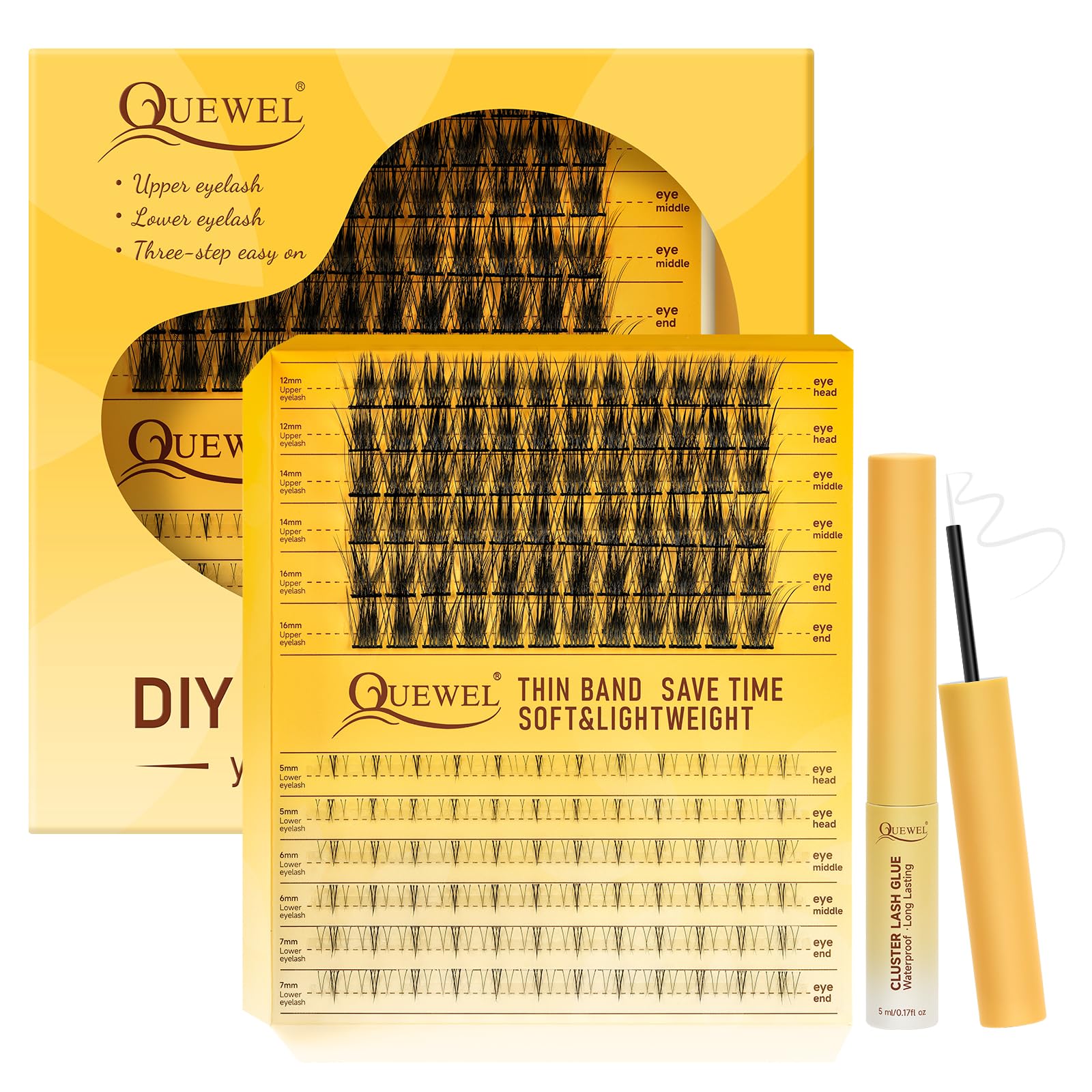 QUEWEL Cluster Lashes 72 Pcs Individual Lashes Wide Stem C/D Curl 8-16mm Length DIY Eyelash Extension False Lashes Individual Natural&Mega Styles Soft for Personal Makeup Use at Home (Mega-D-16) — view 39