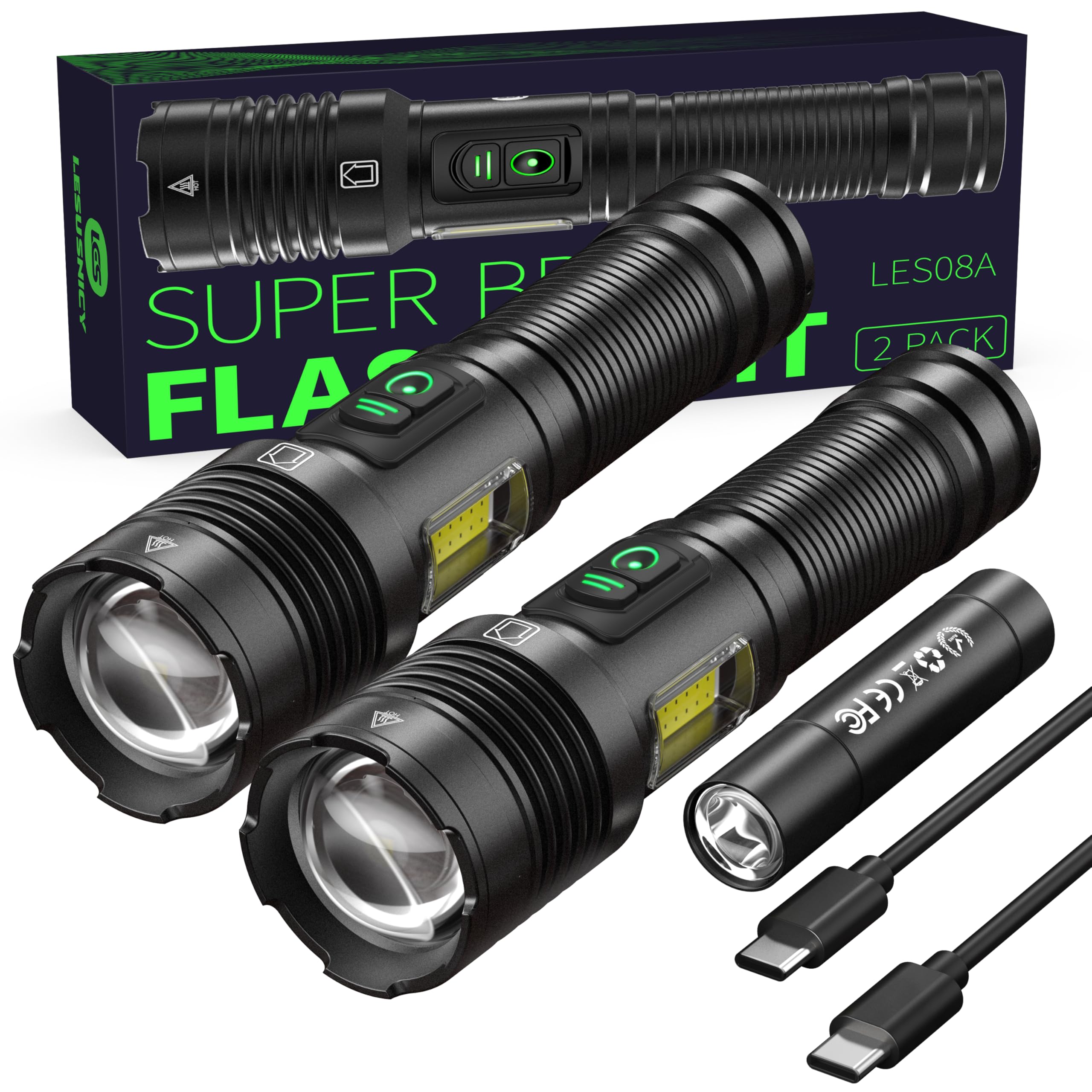 lesusnicy 100,000 Lumen Rechargeable Flashlights (2 Pack)