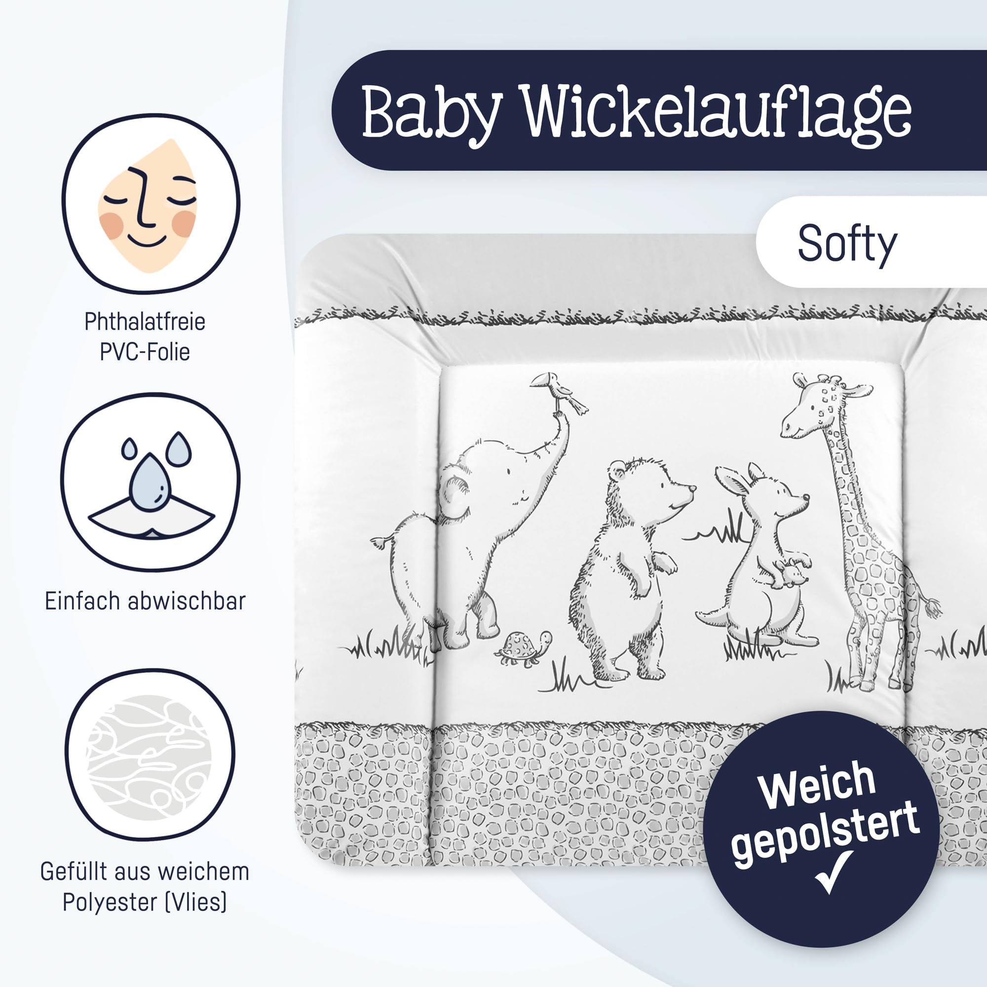Julius Zöllner Wickelauflage Softy 85x75 cm - Wickelunterlage - wasserdicht und abwischbar - Made in Germany – Oeko-Tex Standard 100 – Safari