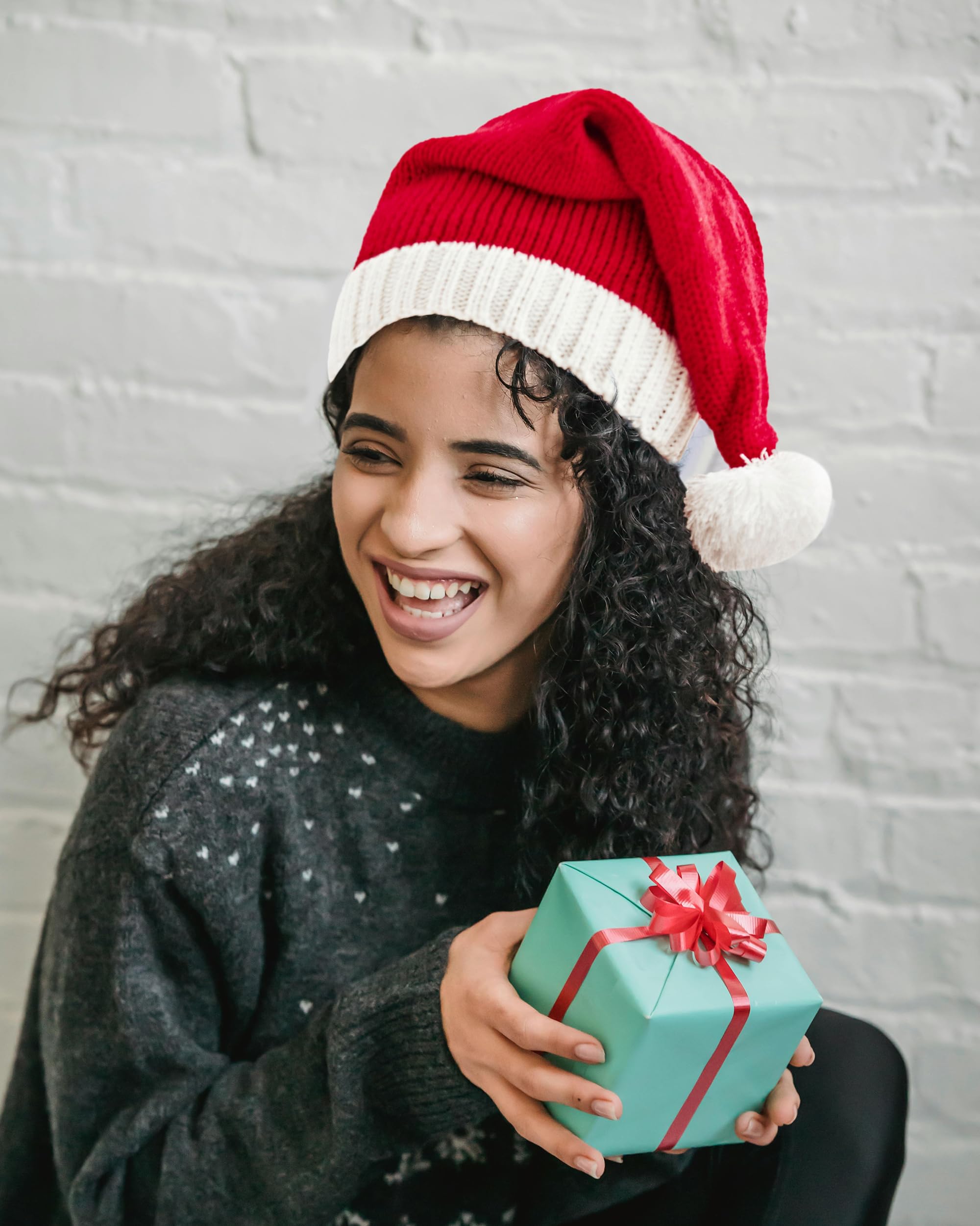Strickmütze mit Bommel, Weihnachtsmannmütze, Weihnachtsstrumpfmütze für Erwachsene
