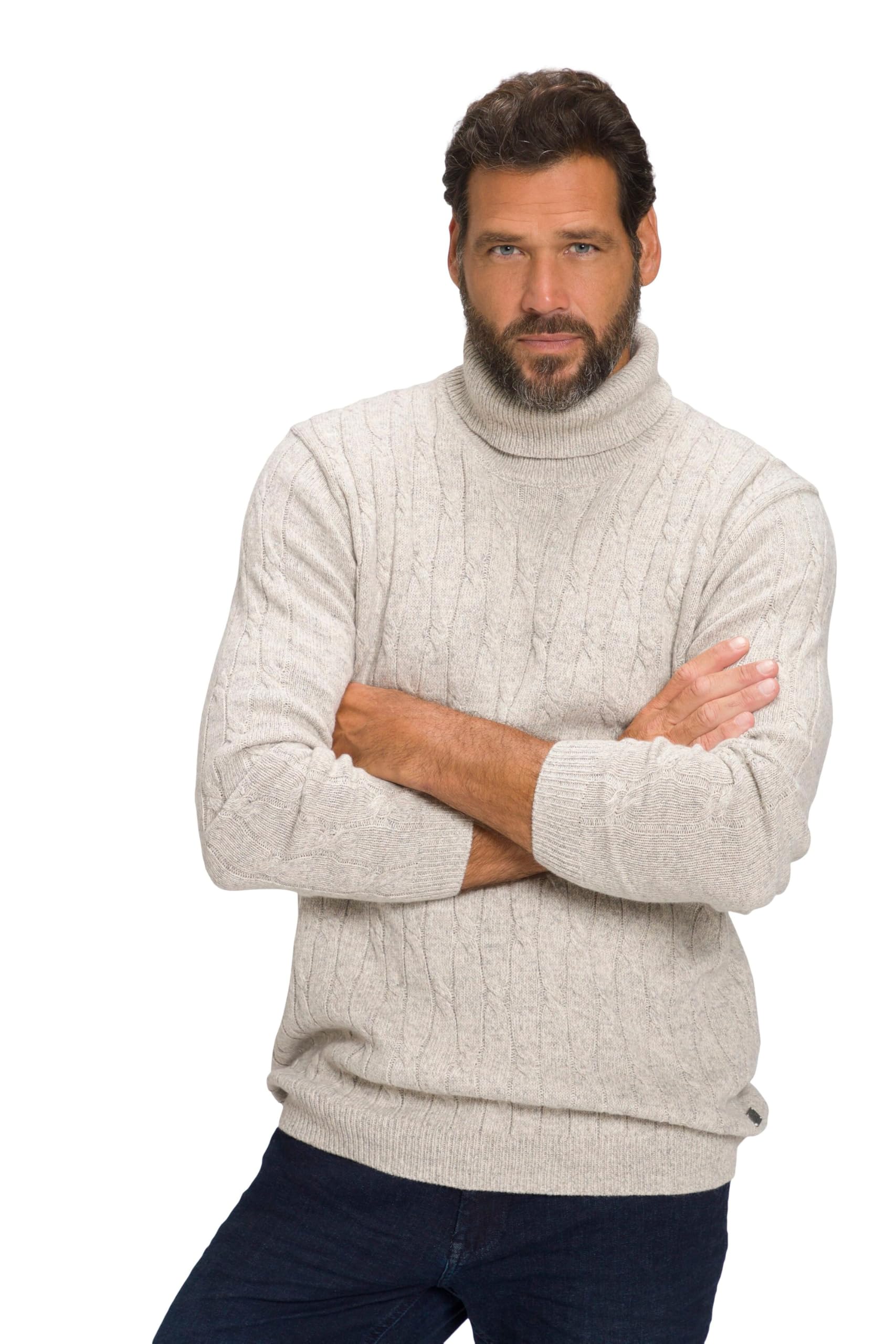 JP 1880 Menswear Big & Tall Plus Size L-8XL Sweater, Cable Design, Turtleneck Sand XXXX-Large 809084310-4XL
