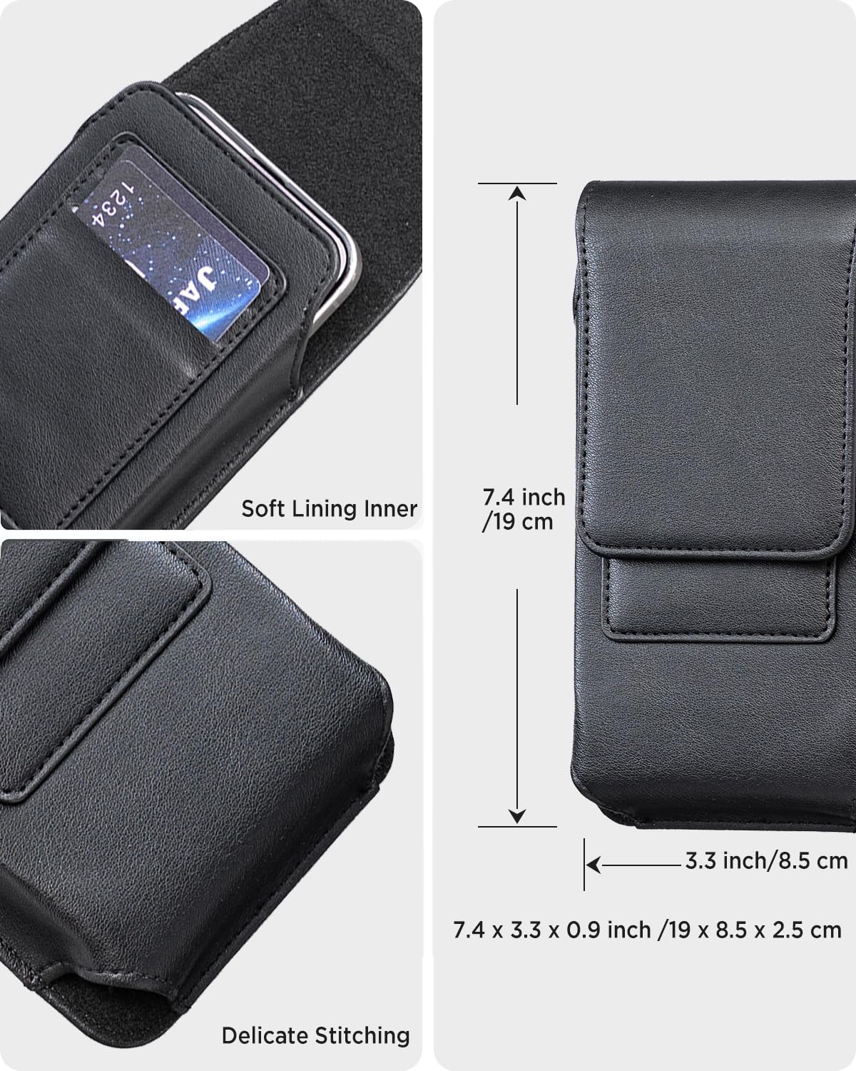 Miimall Étui de Ceinture en Cuir PU pour iPhone 17/16/15/14 Pro Max, Samsung Galaxy S26/S25/S24/S23 Ultra/Plus, [2 Emplacements pour Cartes][Fermeture Magnétique], Femme et Homme, Noir