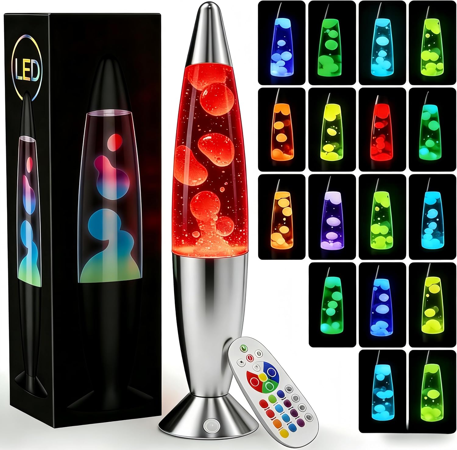 AONESY Liquid Motion Lamps 17 Colors Changing Lamp with Remote, 13.5 Inch Small Relax Night Light for Kids Adults, Pink, Blue, Green, Red, Purple Glitter Mood Lighting for Home Decor, Bedroom, Office