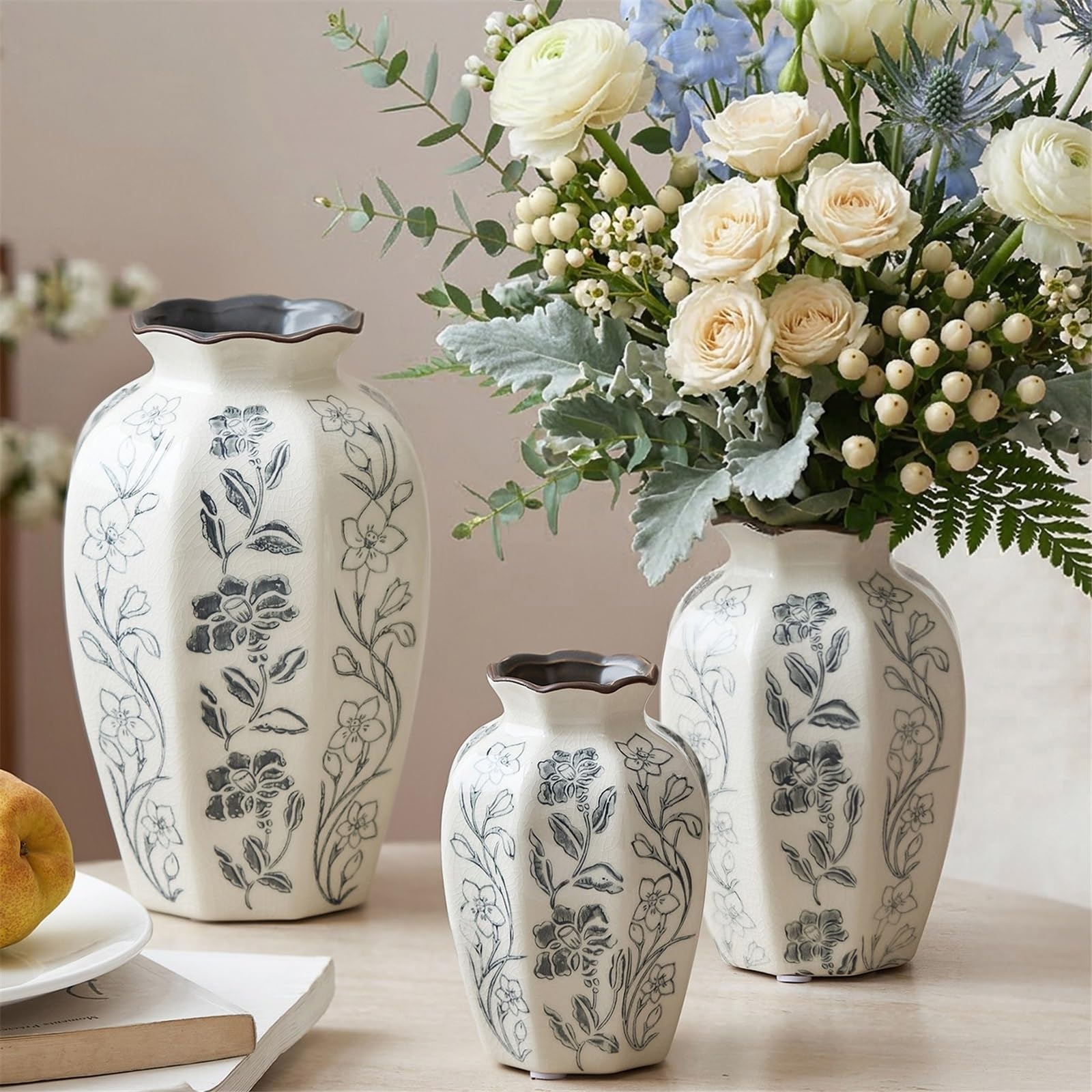 Wazon na kwiaty Vintage Ink niebiesko-biała dekoracja wazonów porcelanowych na stół do jadalni w salonie(Mały)