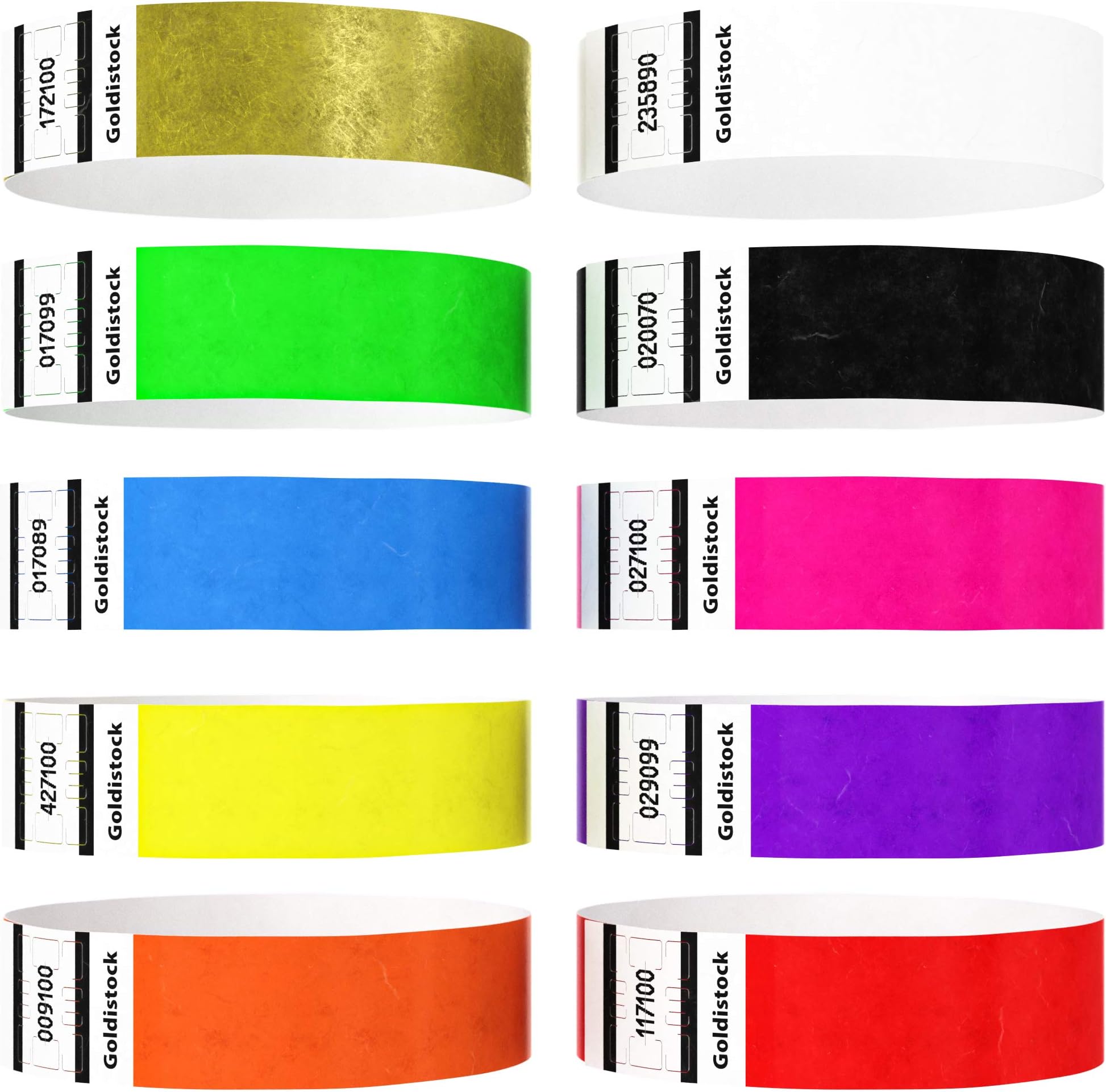 Heavier Tyvek Wristbands 7.5 Mil– Goldistock “Top 10” 5,000 Ct. Variety Pack- ¾” Arm Bands- 500 Each: Green, Blue, Red, Yellow, Orange, Purple Etc.- Paper-Like Party Armbands- Event Wrist Bands