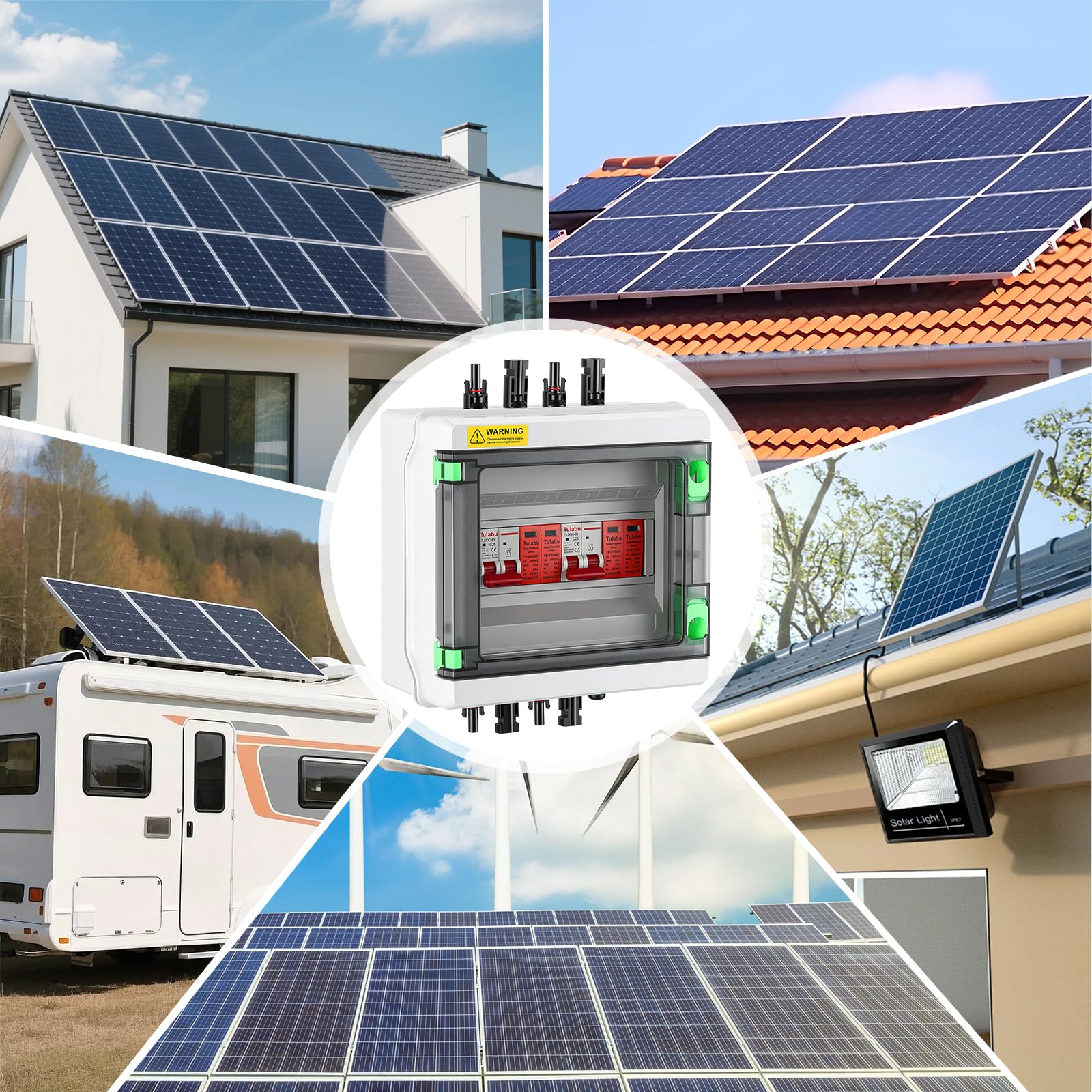 Quadro di Distribuzione, Protezione Sovratensioni DC 2-in-2 Out Sezionatore Fotovoltaico Cassetta Giunzione Solare per Impianti Fotovoltaici (2 Stringhe) 1000V DC 40A 20-40kA Quadro Connessione IP65