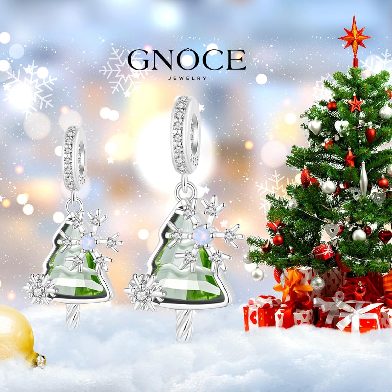 GNOCE Snowing Christmas Tree Pendant Charm Sterling Silver Dangle Christmas Charm Fit Bracelet/Necklace for Women Wife/Jewelry Gift - Image 3