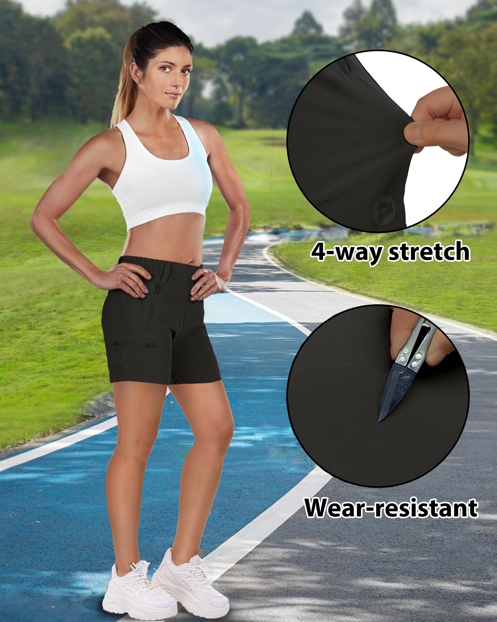 Outdoor Ventures Pantalones cortos para mujer UPF50+ con protección UV, pantalones cortos de senderismo para verano, ligeros, elásticos, de secado rápido, pantalones de senderismo