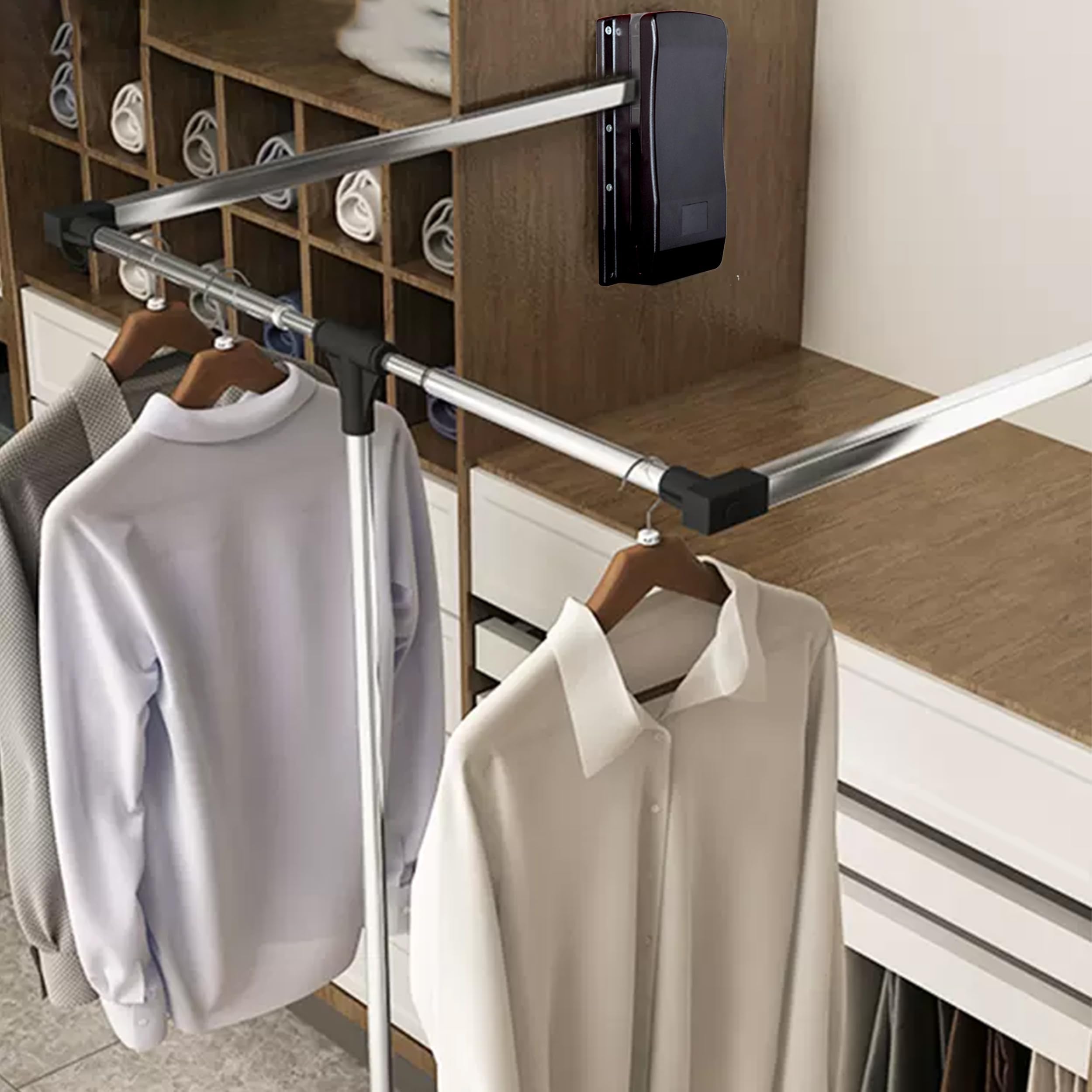 Kleiderlift für Schrank, Ausziehbarer Kleiderlift,Kleiderstange Schrank,Verchromt Aluminiumlegierung,Two-Way Buffering Side,für hohe Kleiderschränke (66-89cm)