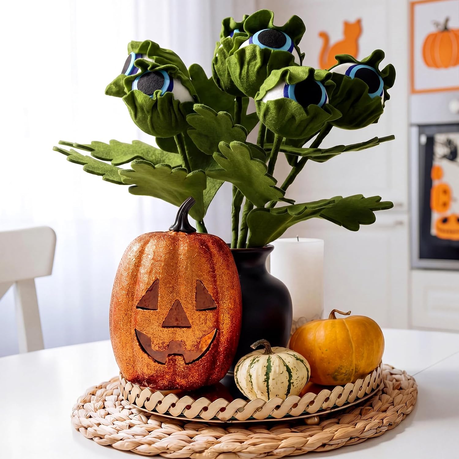 6 Pcs Halloween Eyeball Picks 15.7inch Artificial Floral Picks Realistic Scary Branch Stems Carnivorous Plant Eye Plant Venus Flytrap Eyeball Stems for Halloween Party Cosplay Home Decor