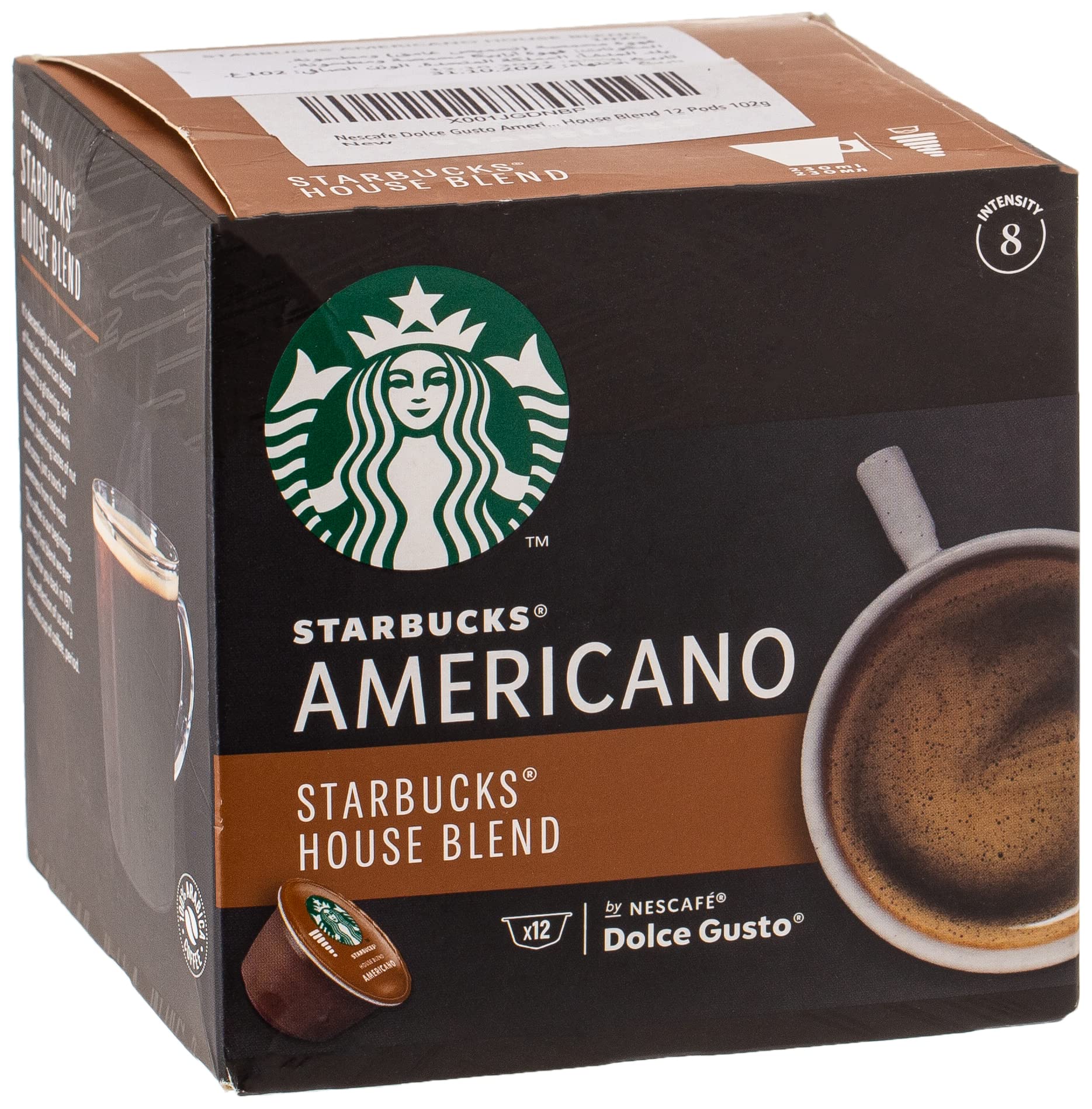 Starbucks House Blend Americano By Nescafe Dolce Gusto Medium Roast Coffee Pods, 12 Capsules 102g