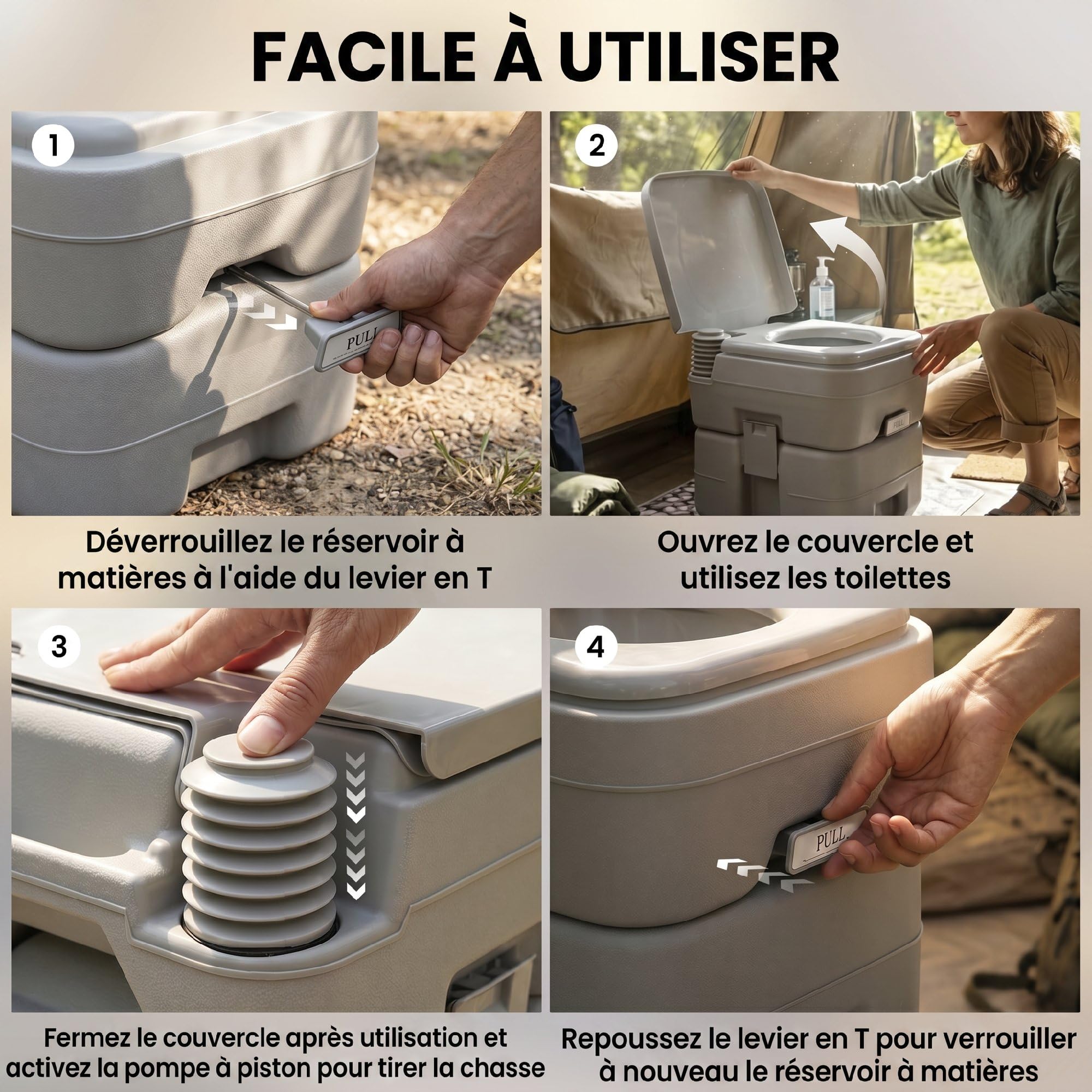Outsunny Toilette Portable Camping avec Couvercle Gris