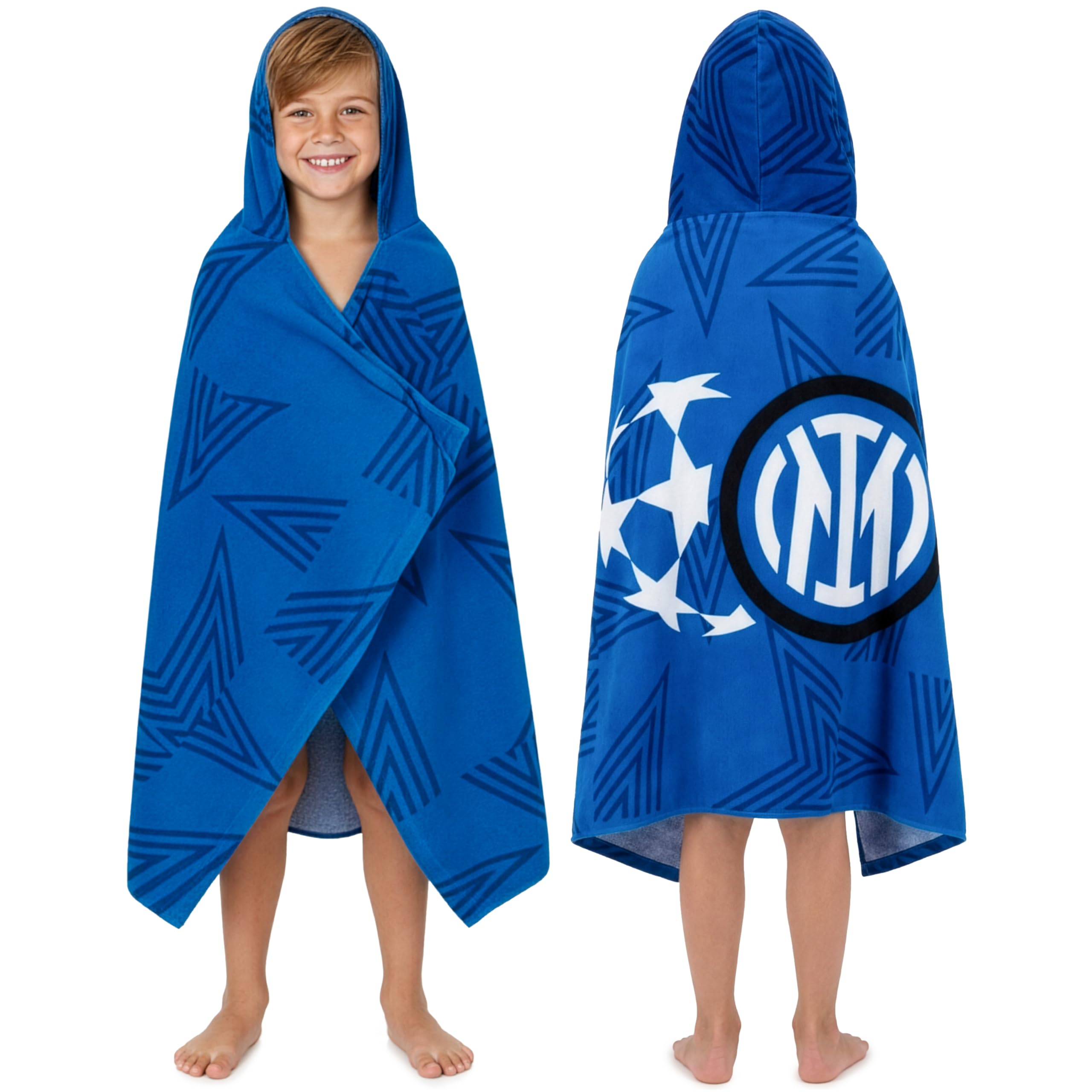 Inter Milan F.C Incappucciato Asciugamani Bagno Bambini e Adolescenti, Assorbente Asciugamano Cotone, Piscina, Nuoto e Asciugamano da Mare, Accessori Viaggio, Regalo Bambino (Marina Inter Milan)