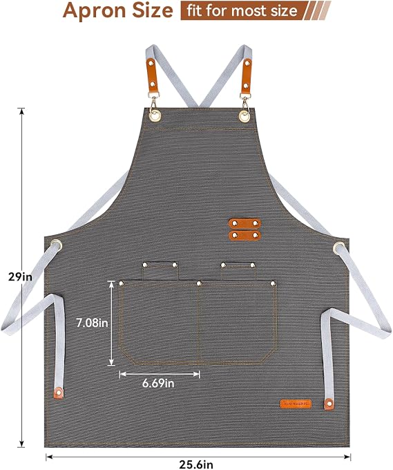Teskyer Canvas Kitchen Apron with 4 Pockets