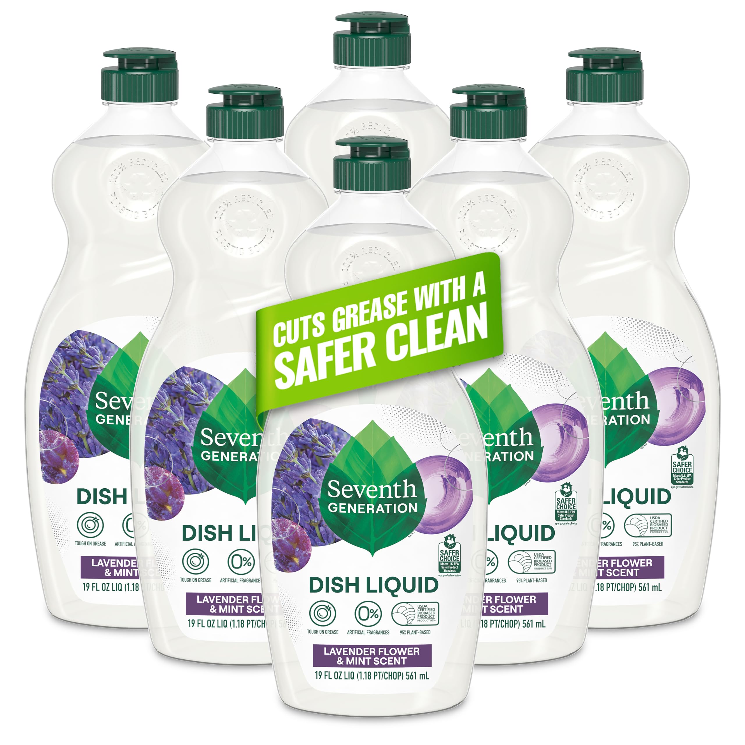 Seventh Generation Dish Soap Liquid Lavender Flower & Mint Scent Pack of 6 Dishwashing Soap Dish Detergent Liquid Soap 19 oz