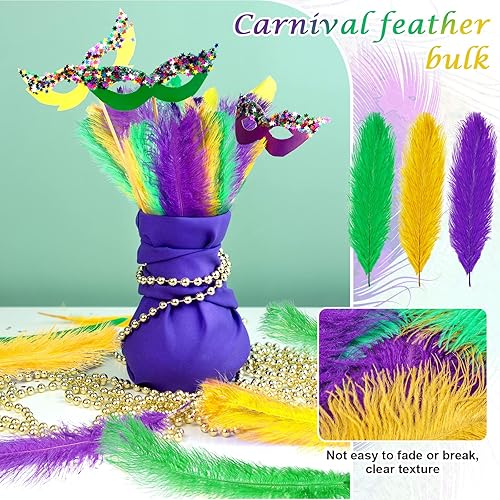 Miniatura 3 de 18 plumas de Mardi Gras para manualidades de 10 a 12 pulgadas, plumas naturales de color verde, dorado, morado, a granel para manualidades,