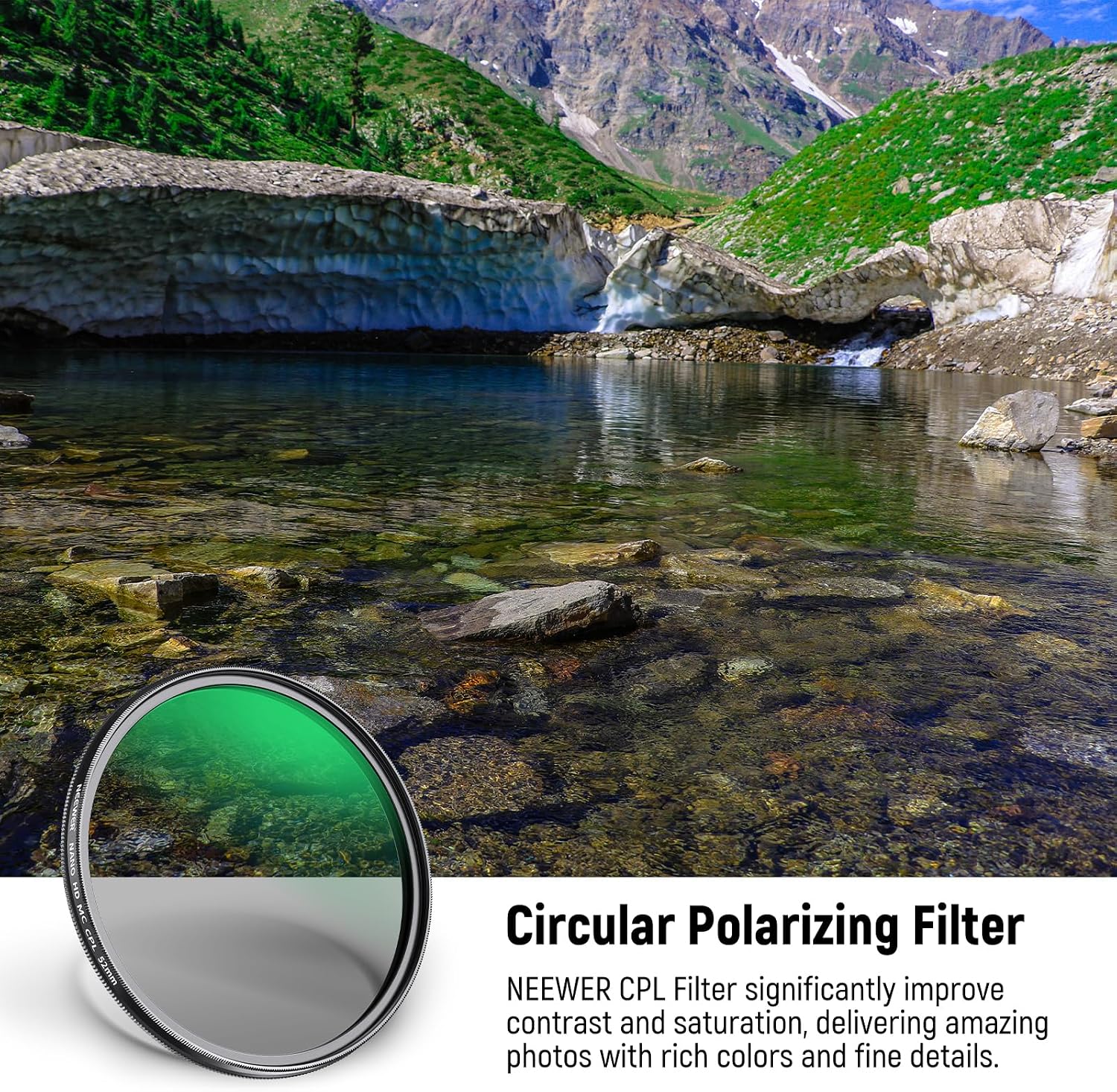 NEEWER 52mm Polarizer Filter, 24 Layer Multi Resistant Nano Coated MC CPL Circular Polarizing Filter with HD Optical Glass/Ultra Slim for Camera Lens, Reduce Reflection/Enhance Contrast/Reduce Glare