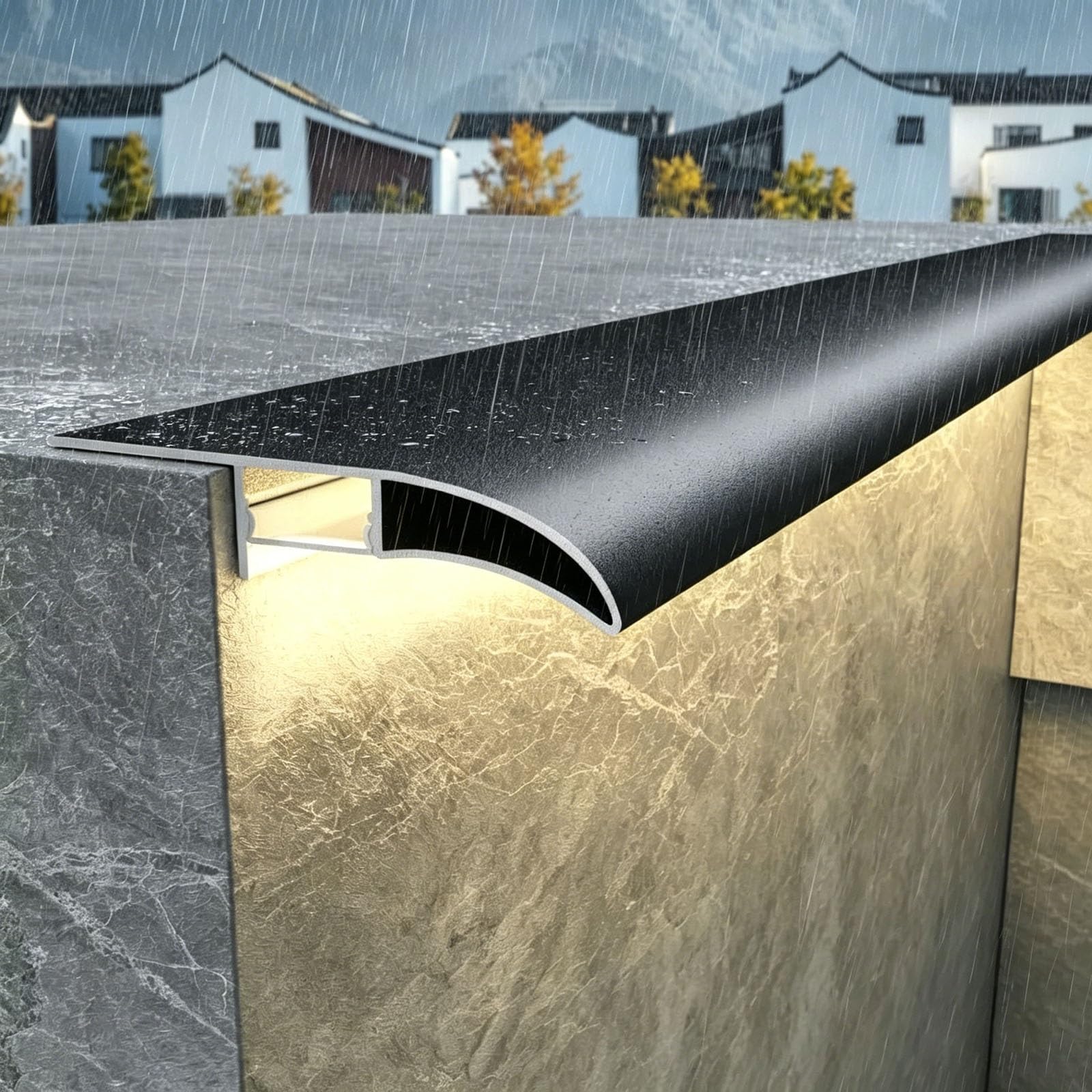 Borde goteo Perfil vierteaguas pico de ave con canal LED, remate alero techo aluminio, perfil impermeable desviador lluvia y protección borde muro exterior(8 PSC)