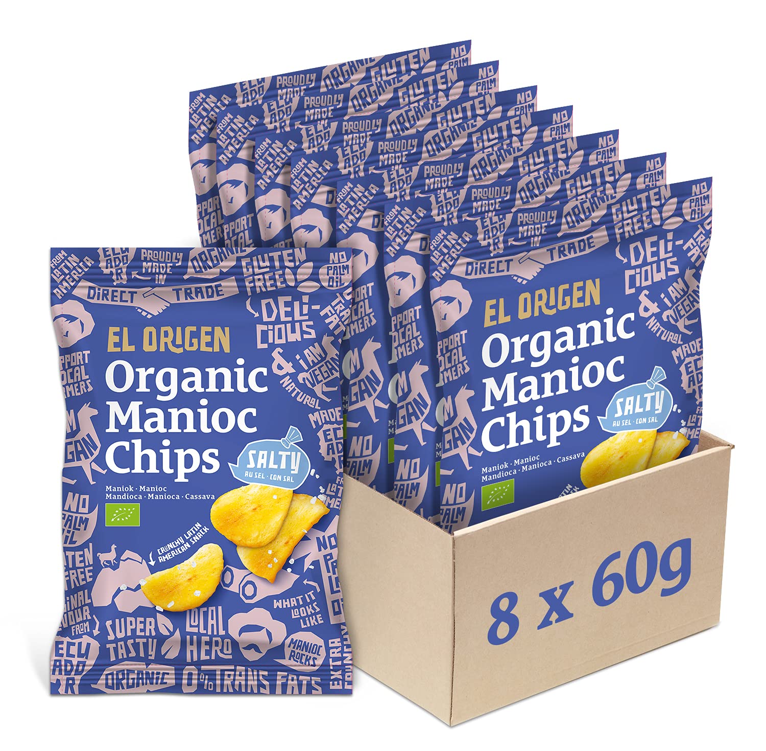 el origen chips de yuca ecológica con sal marina paquete de 8, 8 x 60 g