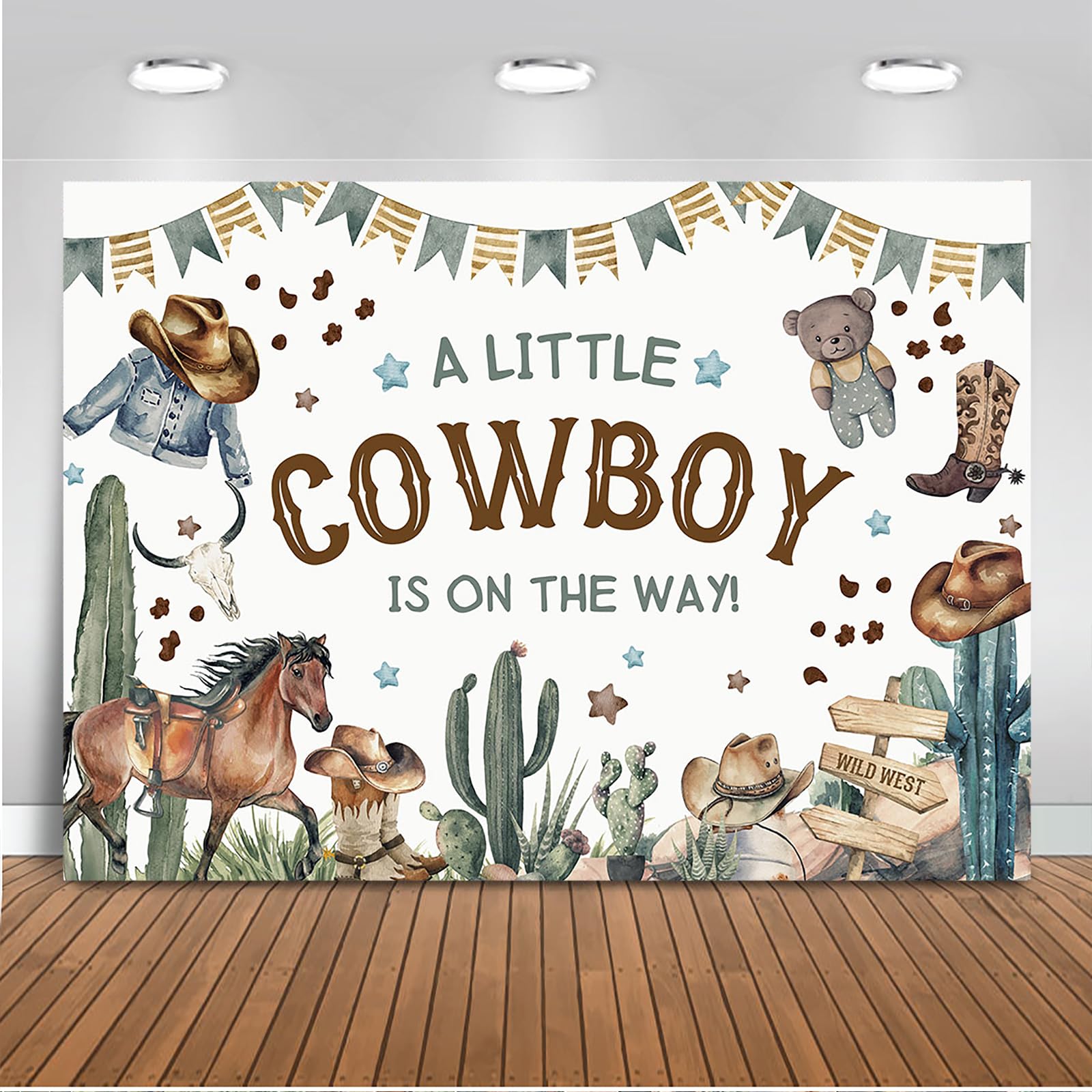 Mocsicka Cowboy Baby Shower Backdrop Boy Wild West Theme Baby Shower Photography Background Western Vintage Rodeo Ranch Cow Baby Shower Party Decorations Photoshoot (7x5ft)
