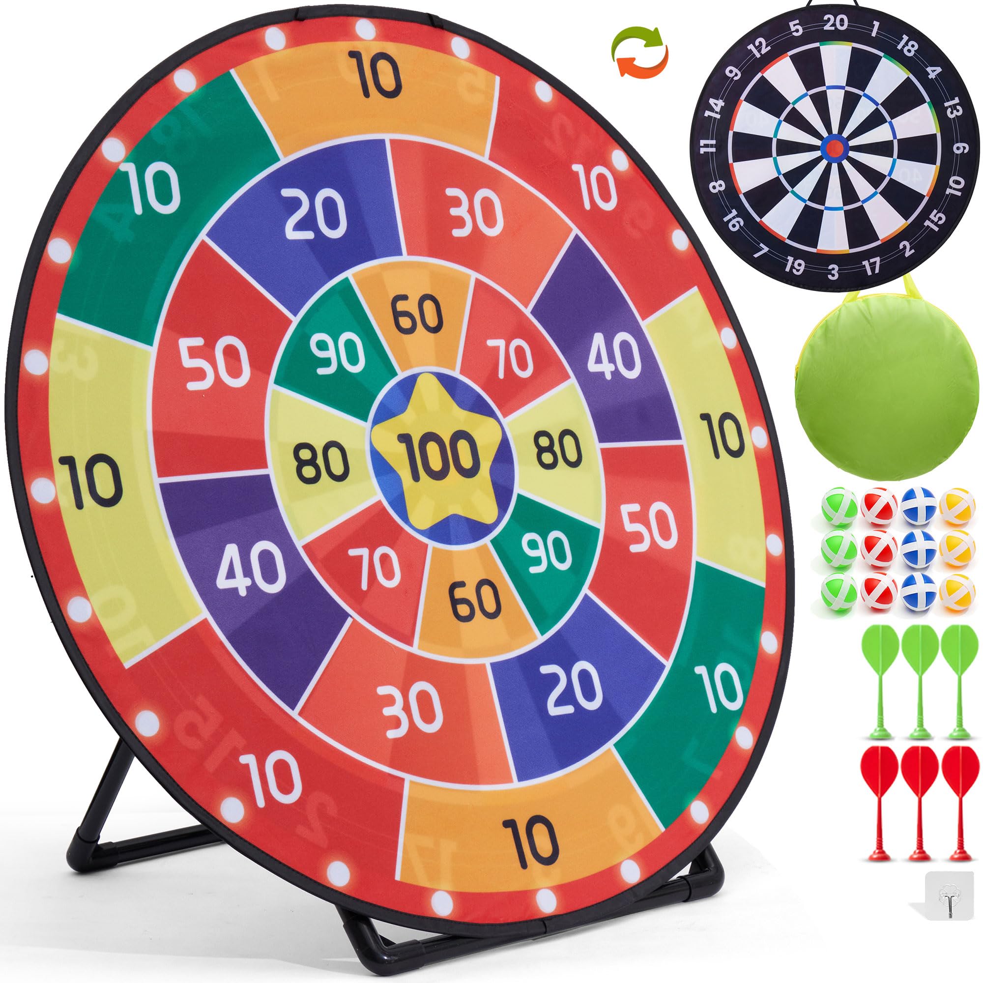Cheerful Children Toys Jumbo Kids Dart Board XL or XXL, Dart Board Set for Kids, Reversible Design, Sturdy Stand