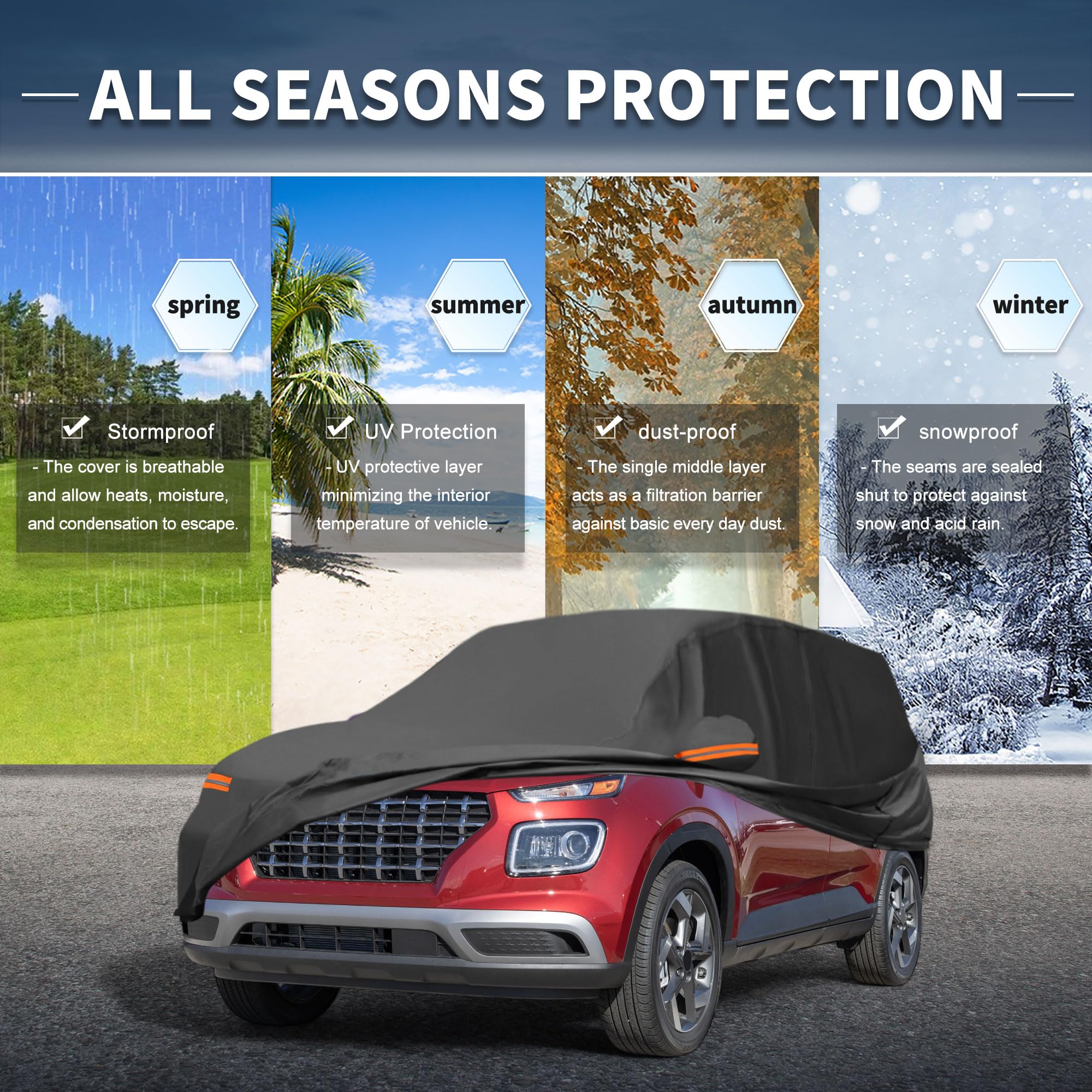 X AUTOHAUX Car Cover Outdoor Waterproof Sun Rain Snow Hail Protection with Left Side Door Zipper Aluminum Film — view 2