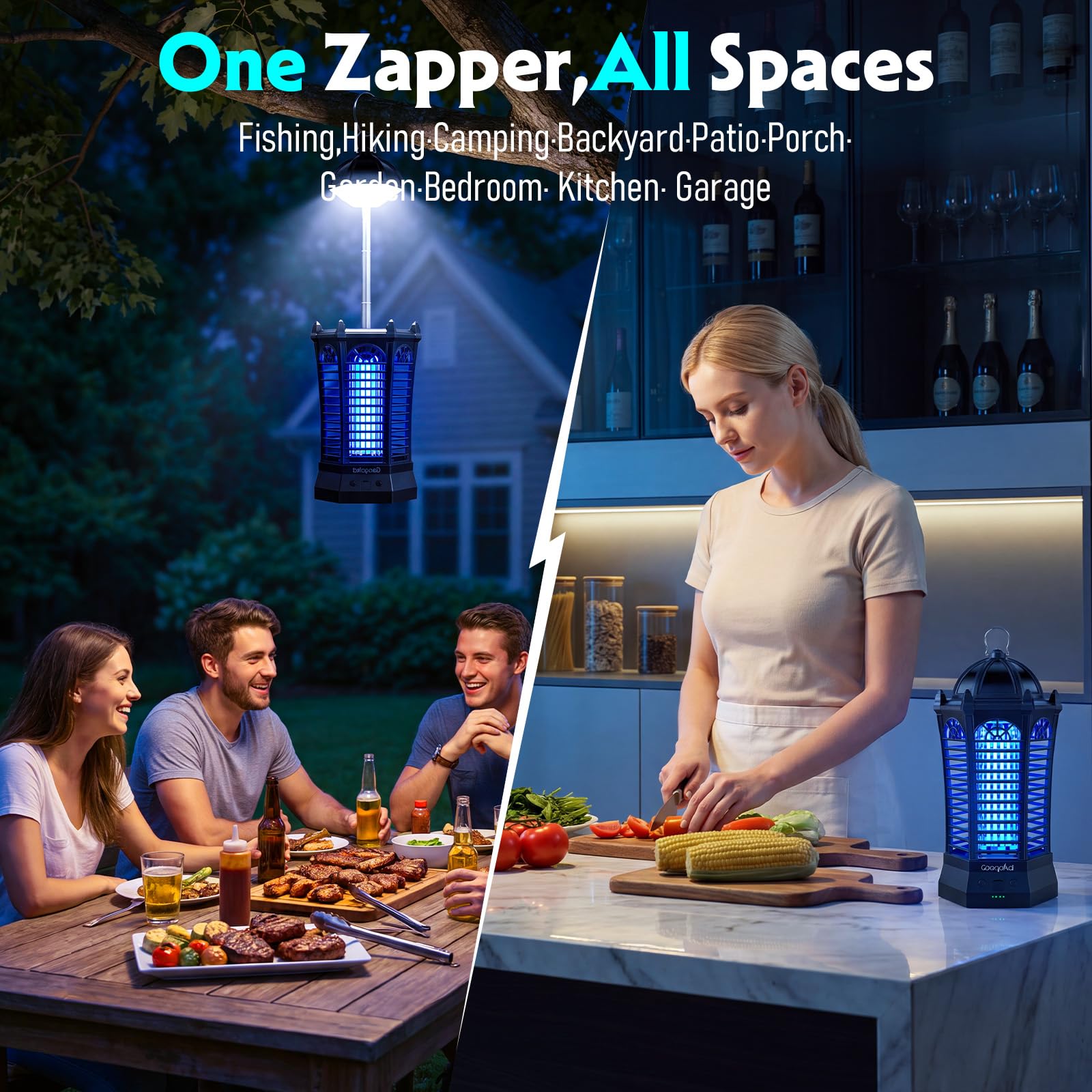 Wiederaufladbarer Bug Zapper Outdoor 2026, 4500V Elektrischer Mückenzapper mit Campinglicht, Kabelloser Tragbarer Mückenvernichter, Outdoor Wasserdichte Fliegenvernichter Falle für Camping, Terrasse