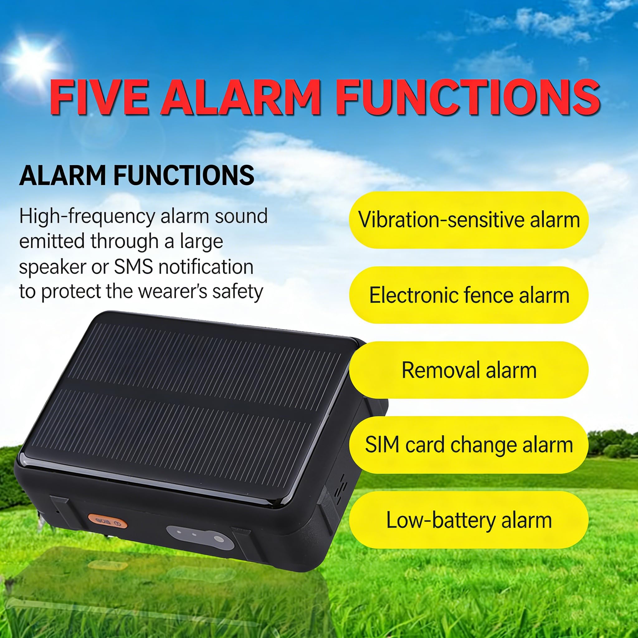 Localizador Animal Solar, Dispositivo localizador GPS para Animales Grandes, 9000mAh/seguimiento en Tiempo Real/Impermeable IP67/función antirrobo, Ideal para Ganado Vacuno, ovejas