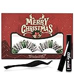 Veleasha Lashes Kit Christmas Eyelashes Green Fluffy Volume False Eyelashes for New Year With Waterproof Black Lash Glue and Tweezers 100% Handmade Santa Lashes (Jingle Bells)