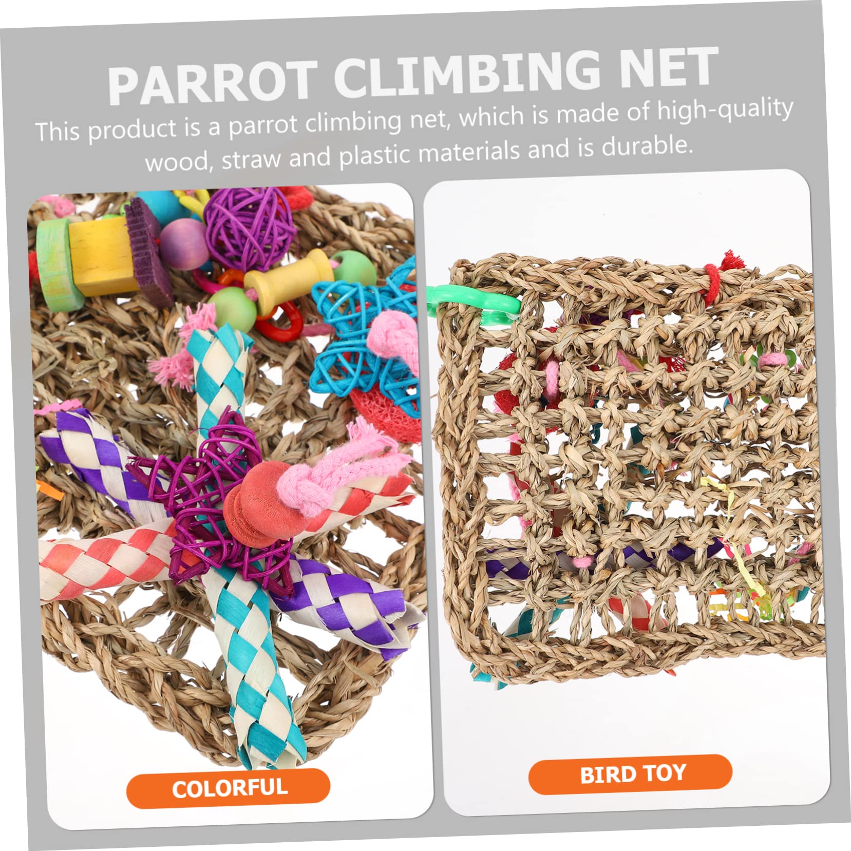 minkissy Lot De 2 Jouets À Mâcher pour Oiseaux Filet Descalade pour Oiseaux Jouets pour Cage À Perroquets Matériau en Paille Sûr Jouet De Divertissement pour Perroquets