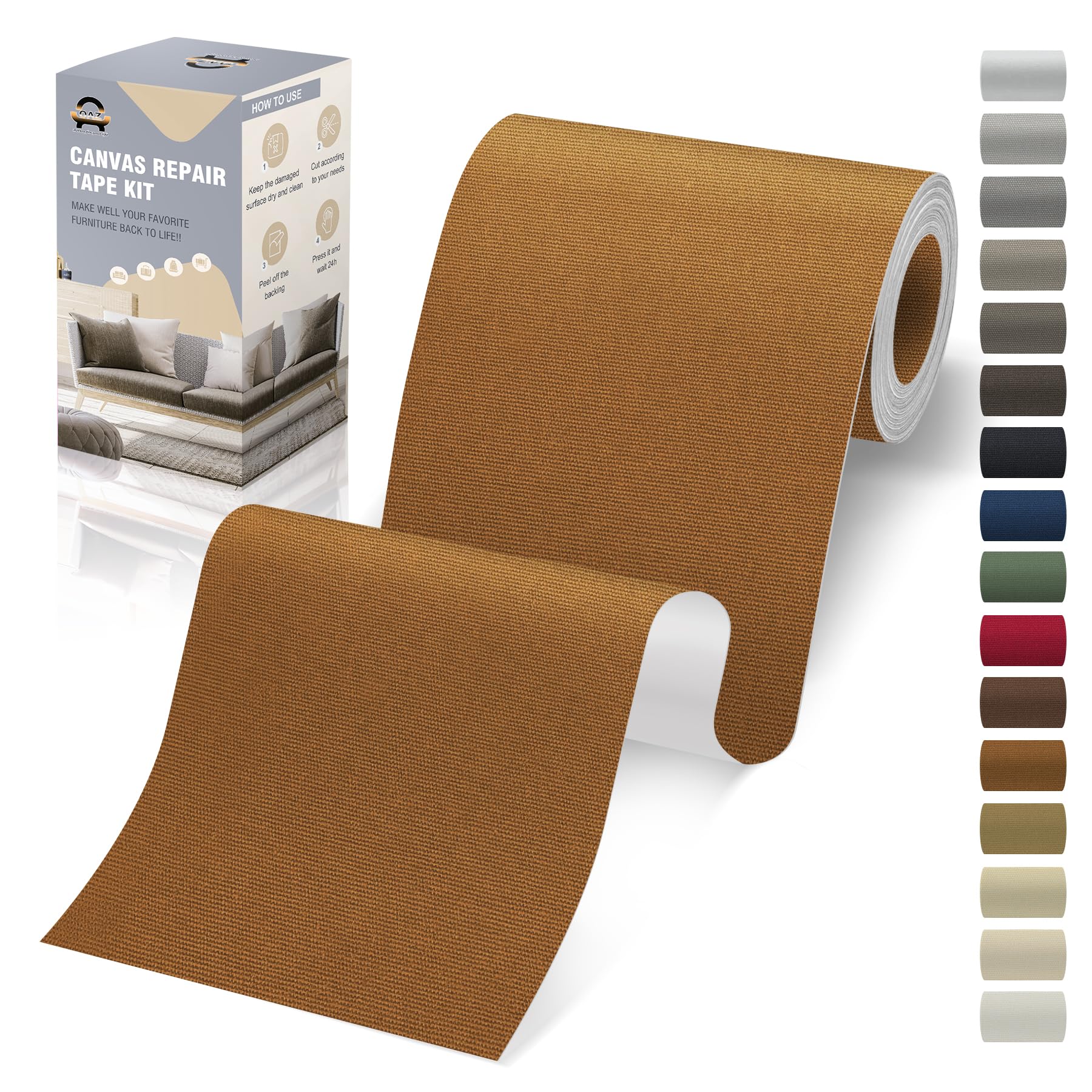 OAZ Self-Adhesive Fabric Patches, Brown, 10x200 cm, Waterproof Canvas Patch