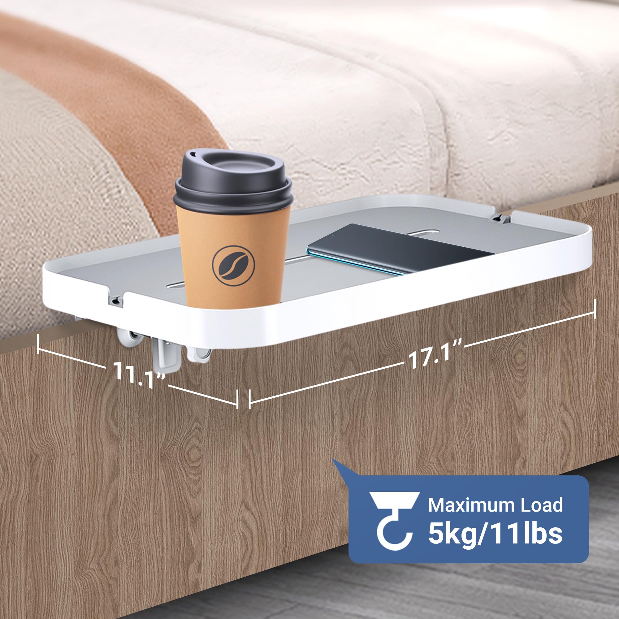 Mensola del Comodino Comodino Vassoio Portaoggetti per Dormitorio e Bambini Letti a Castello con Telaio 17-95mm Clip sulComodino Rimovibile Cupholder Silicone Pad Supporto Cavo Morsetto Design Muto