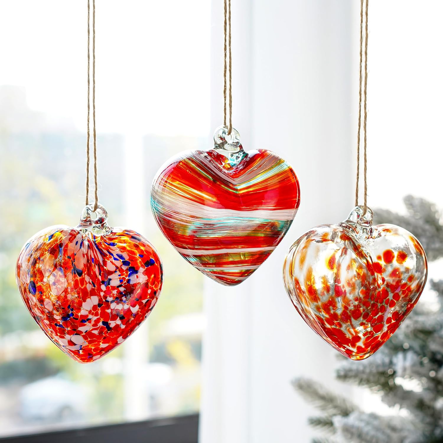 4inch Hand Blown Glass Red Heart Ornaments Hanging Friendship Hearts for Patio Garden Outdoor Decor Unique Gift Valentine's Day Decorations for Lover - Image 2