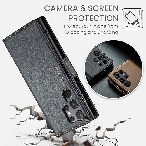 Miniatura 6 de QLTYPRI Funda tipo cartera para Samsung Galaxy S23 Ultra, funda magnética de piel sintética de alta calidad con bloqueo RFID, ranuras para tarjetas