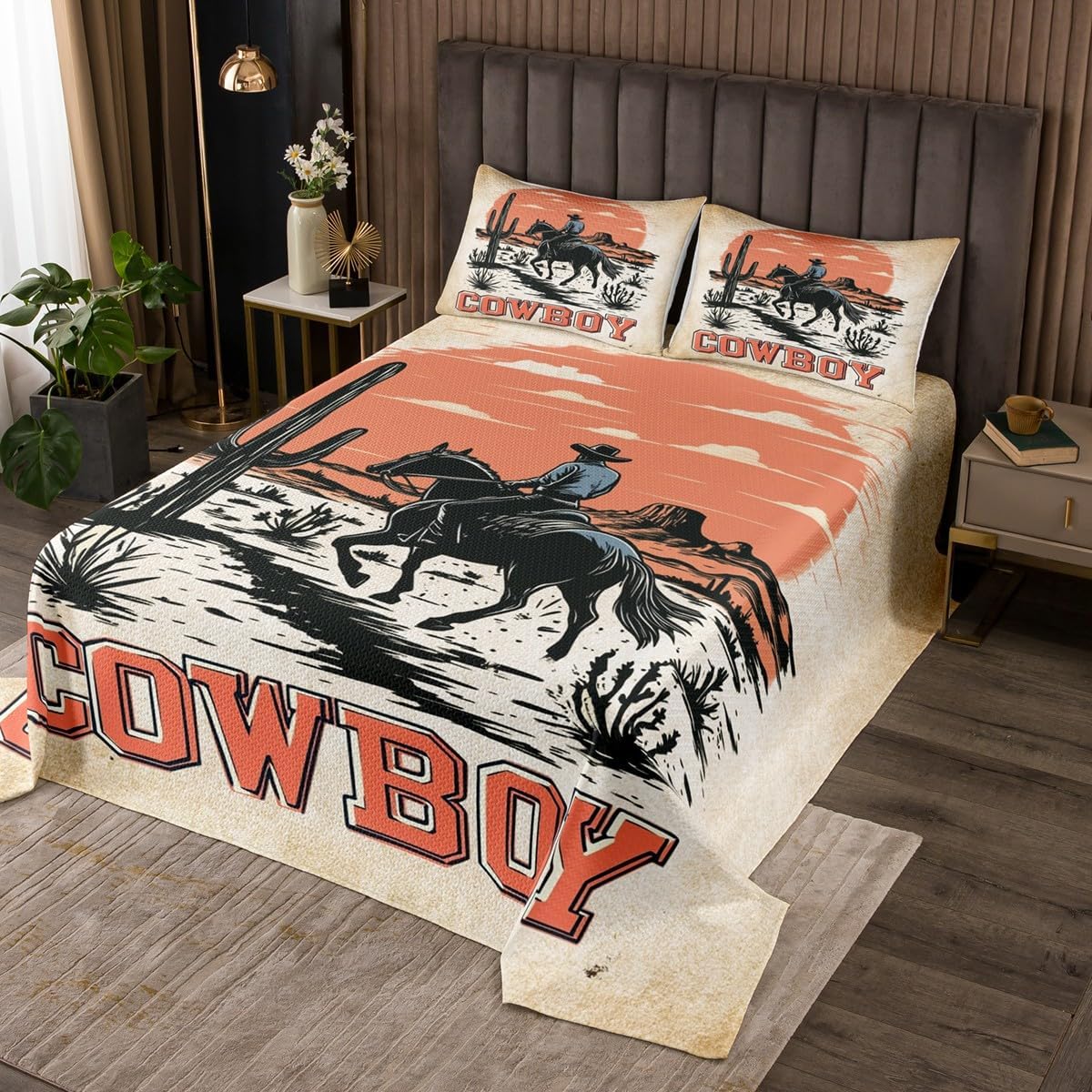 Erosebridal Aztec Quilt Set Queen Size for Kids Teens Adults,Rustic Bull Skull Coverlet Set,Tribal Southwestern Mexican Bed Cover Bedroom Decor,Cactus Bedspread Set