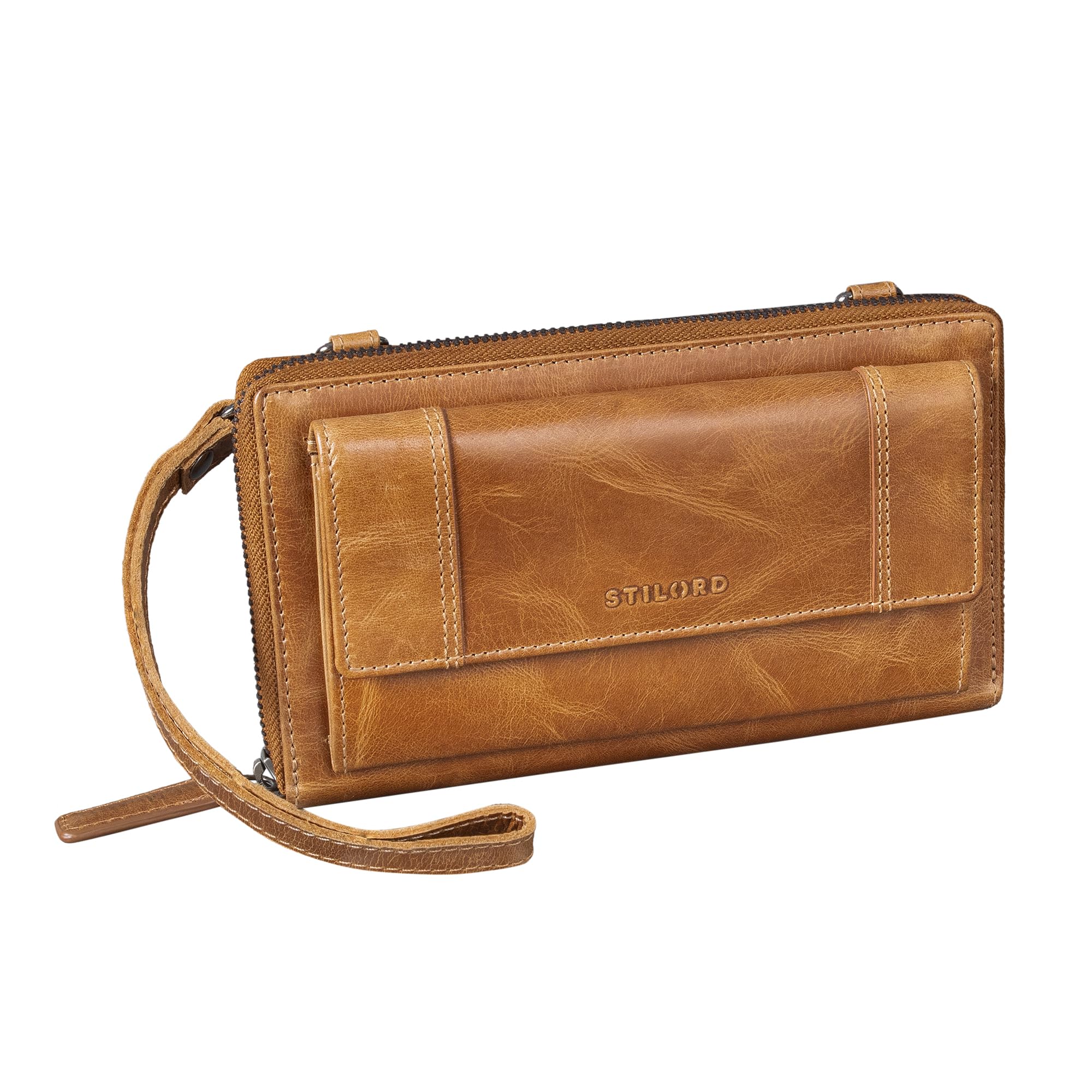 STILORD "Marigold 3-in-1 Echt Leder Portemonnaie Damen - Handytasche zum Umhängen - Crossbody Bag Umhängetasche Clutch Schultertasche Geldbörse Groß 18 Kartenfach RFID Farbe:perugia-braun