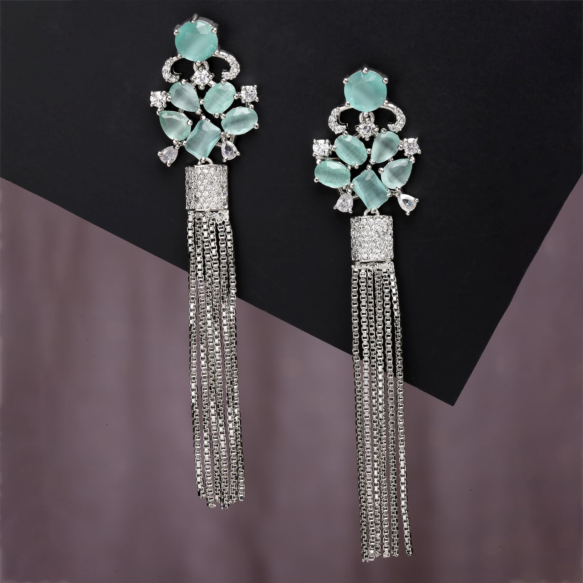 Rhodium Plated Drop Earrings