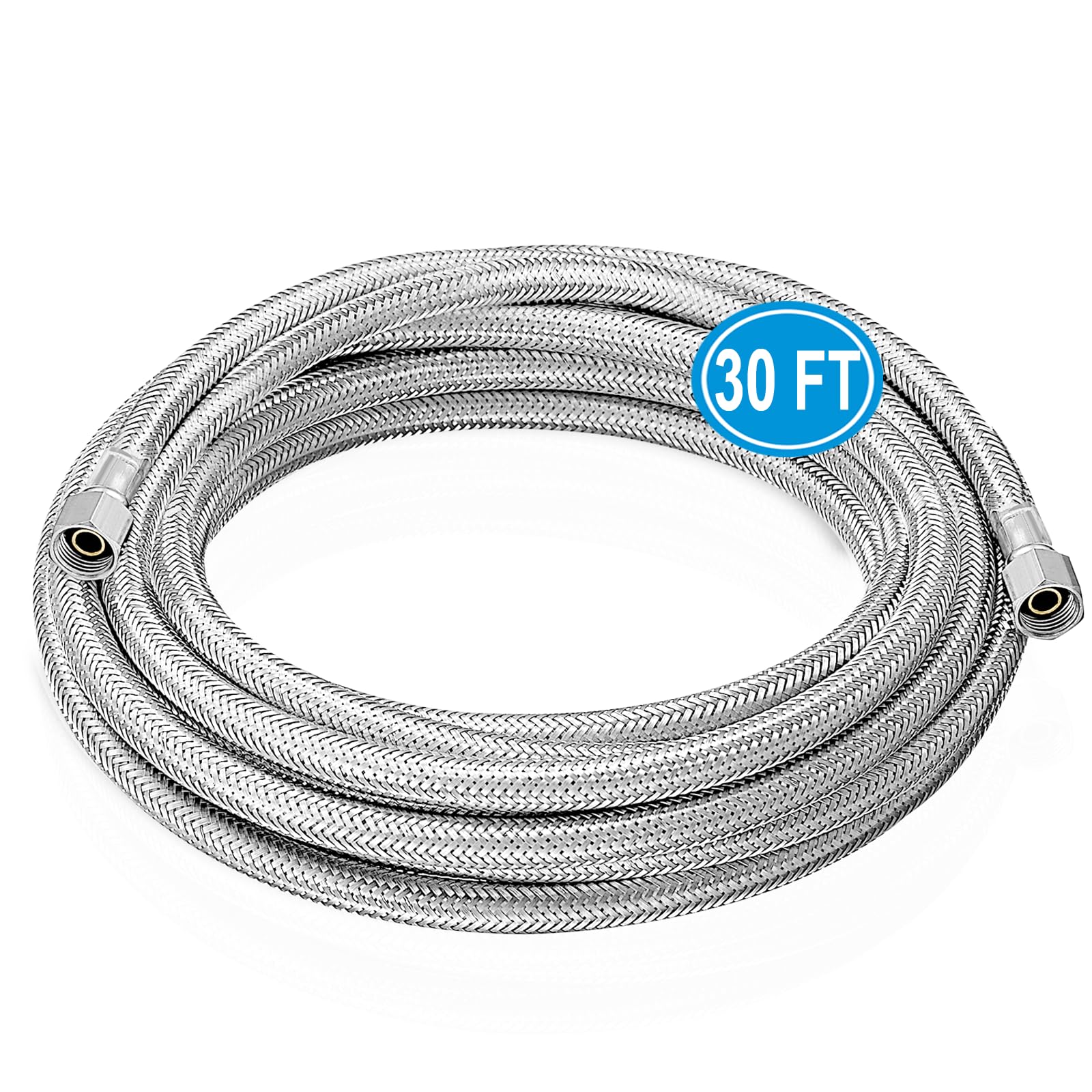 Refrigerator water line - 30 FT Premium Stainless Steel Braided Ice Maker Water Hose,Food grade PEX Inner Tube Fridge Water Line with 1/4" Fittings for Refrigerator Ice Maker