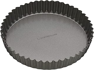 MasterClass KCMCHB33 25 cm Loose Bottomed Tart Tin with PFOA Non Stick, Robust 1 mm Thick Carbon Steel, 10 Inch Fluted Round Quiche Pan, Grey