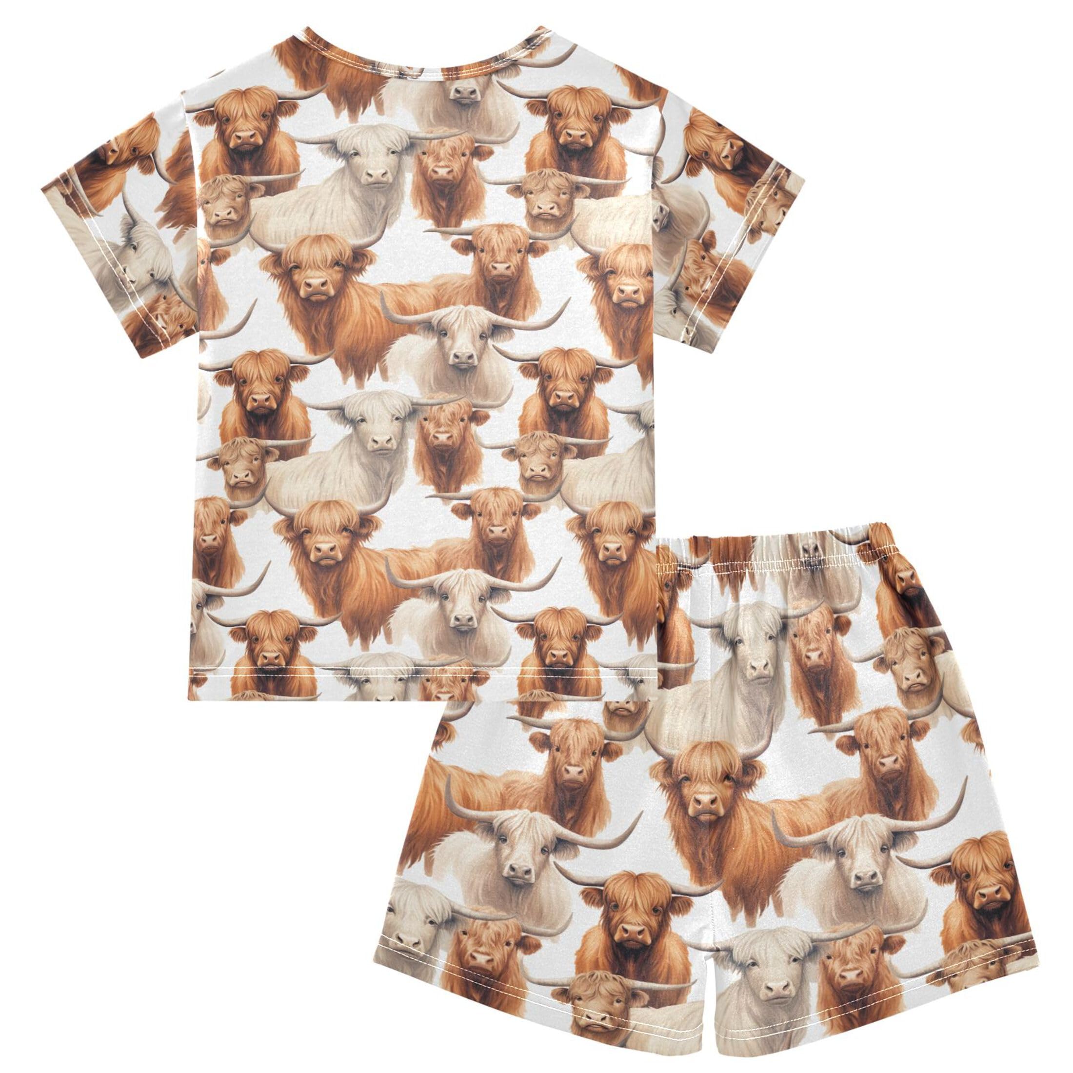 UMIRIKO Highland Cow Animal Short Sleeve Pajamas Set Sleepwear PJs Nightwear B0403013