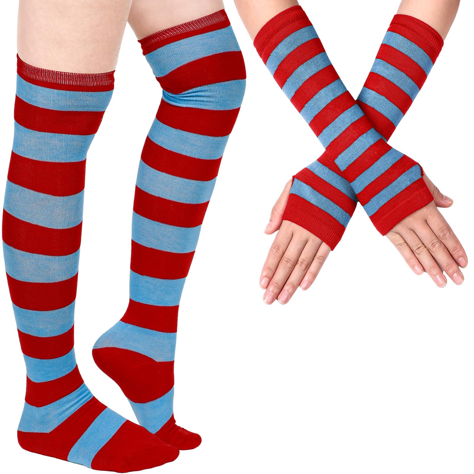 Geyoga Striped Arm Leg Warmers Set Fingerless Gloves
