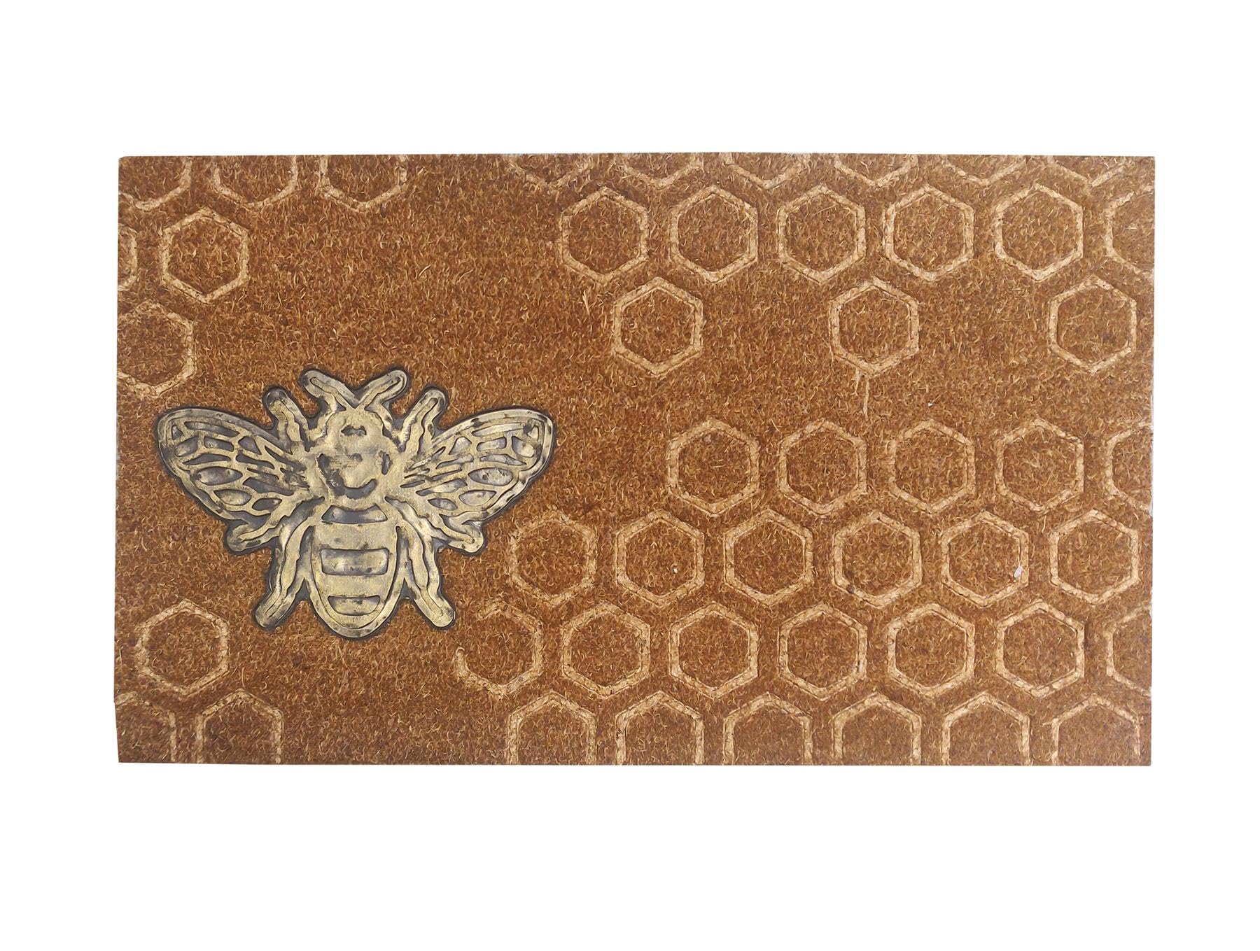 Roseley Large Doormat 45 x 75cm Non-Slip Entrance Rug for Winter Natural Coconut Coir Runner Indoor Outdoor Welcome Mat Heavy Duty Dirt Trapper [Bee]