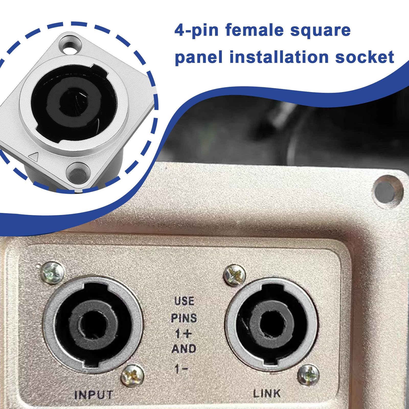 YINETTECH 4pcs Speakon Panel Mount Socket Connector 4 Pole Female Square Metal Jack Adapte Compatible with Neutrik Speakon NL4MP NL4MPR NL4FC - Image 2