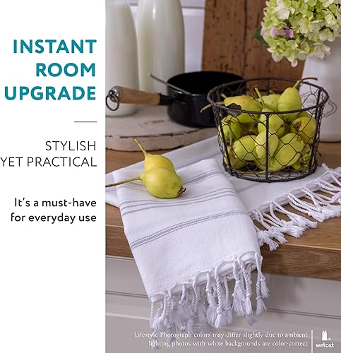 Miniatura 2 de WETCAT Juego de 2 toallas de mano turcas con lazo para colgar, 20 x 30 pulgadas, 100% algodón turco, prelavadas, de secado rápido, para cocina o