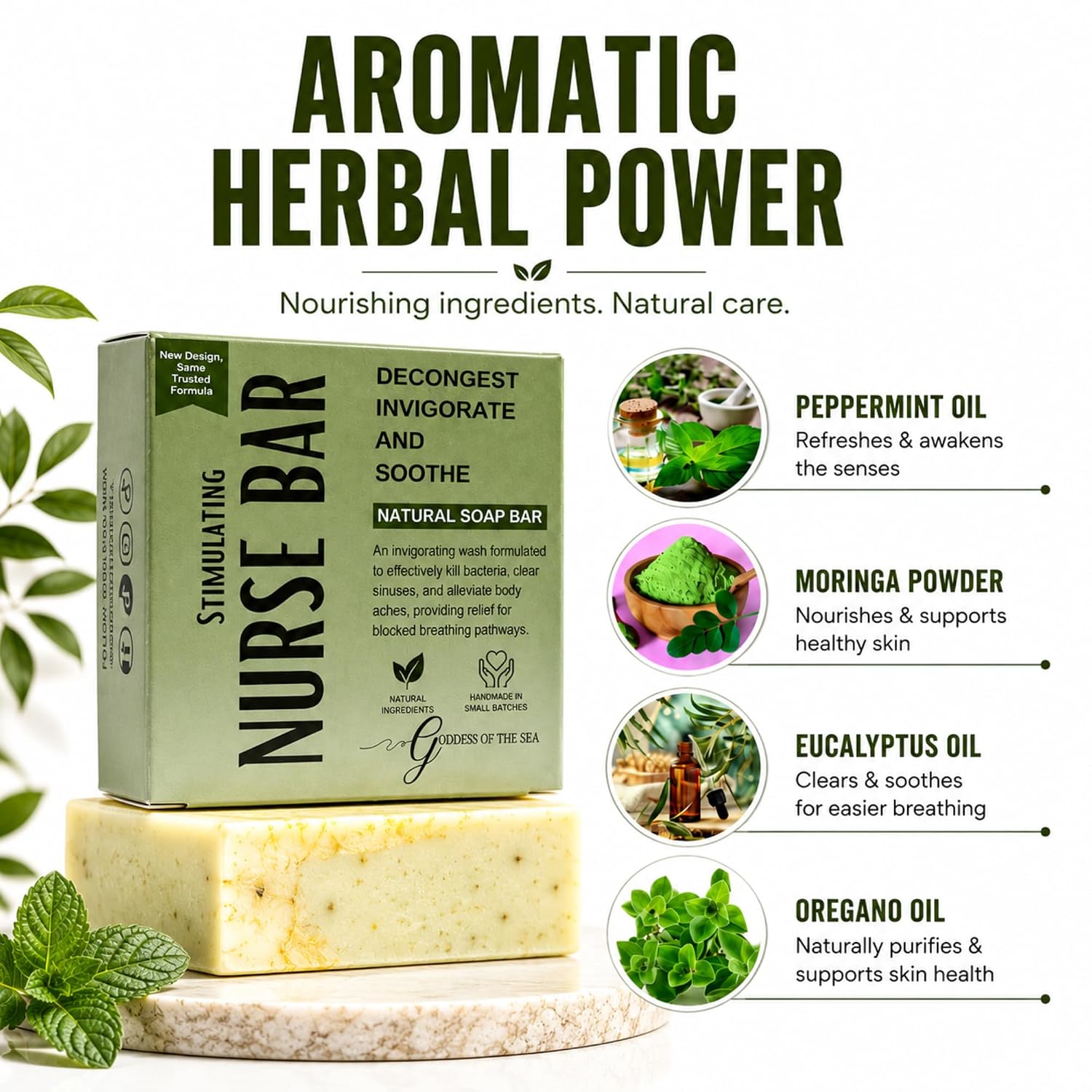 Nurse Bar – Herbal Soap for Sinus, Cold, Flu & Allergy Comfort | Eucalyptus, Peppermint & Moringa | Natural, Soothing, Handcrafted Body Bar image 3